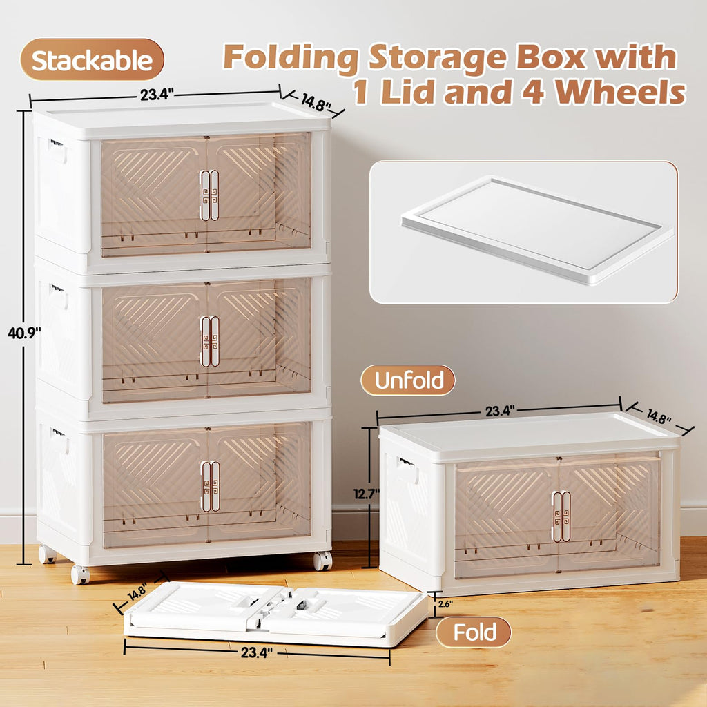 Pioncrey 3-Pack Stackable Storage Boxes | 70L Collapsible Plastic Bins