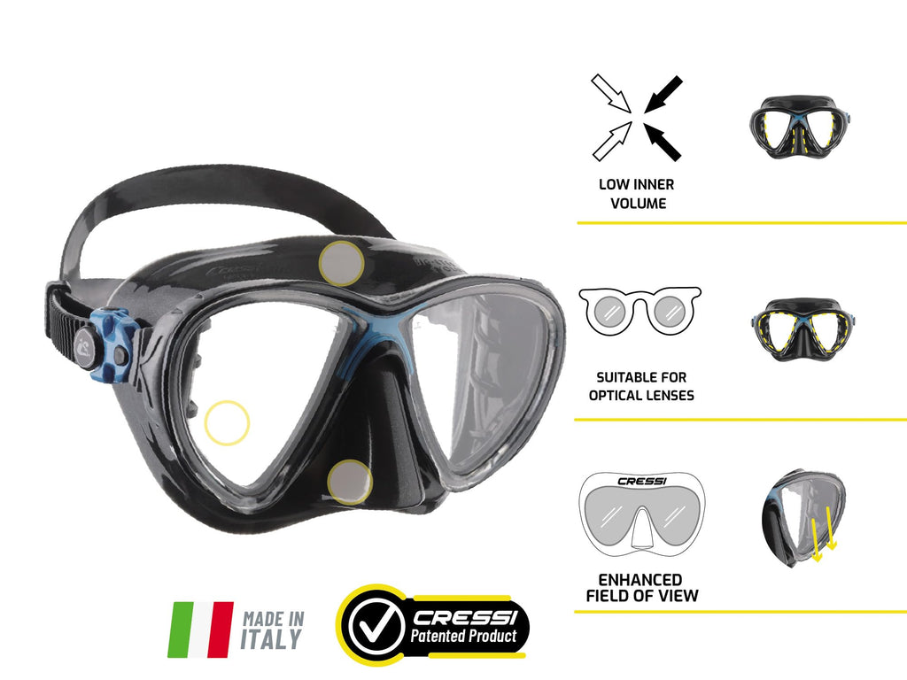 Cressi Big Eyes Evolution Mask & Alpha Dry Snorkel Set - Black/HD Mirror