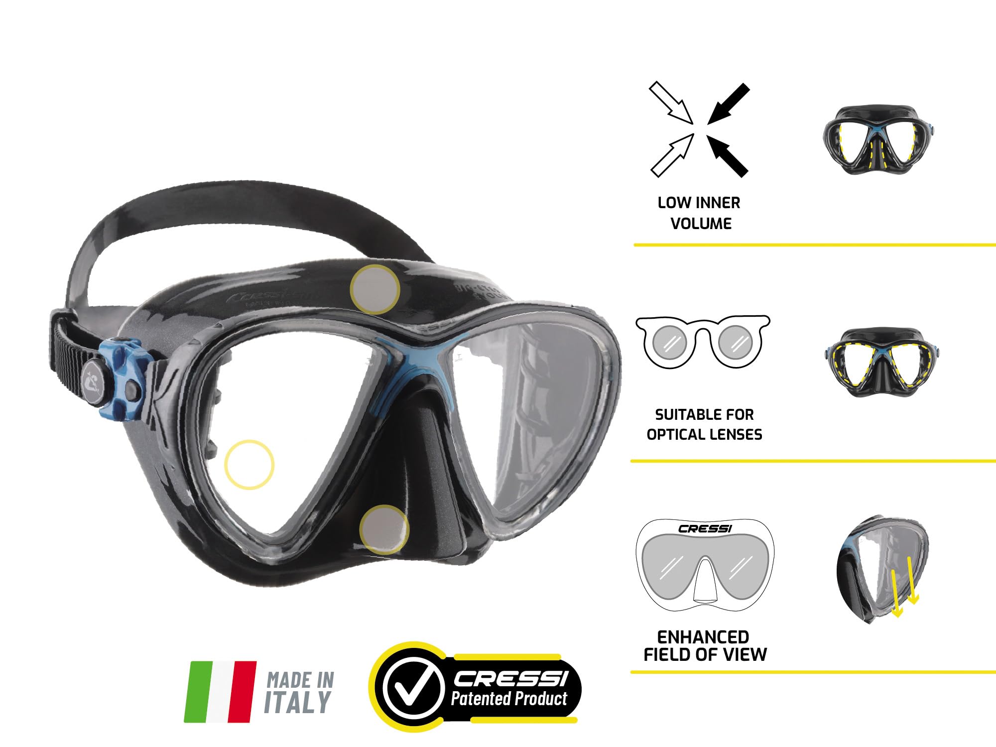 Cressi Big Eyes Evolution Mask & Alpha Dry Snorkel Set - Black/HD Mirror