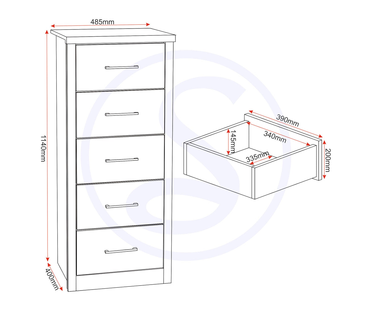 Seconique Lisbon 5 Drawer Narrow Chest in Black Wood Grain - image 3