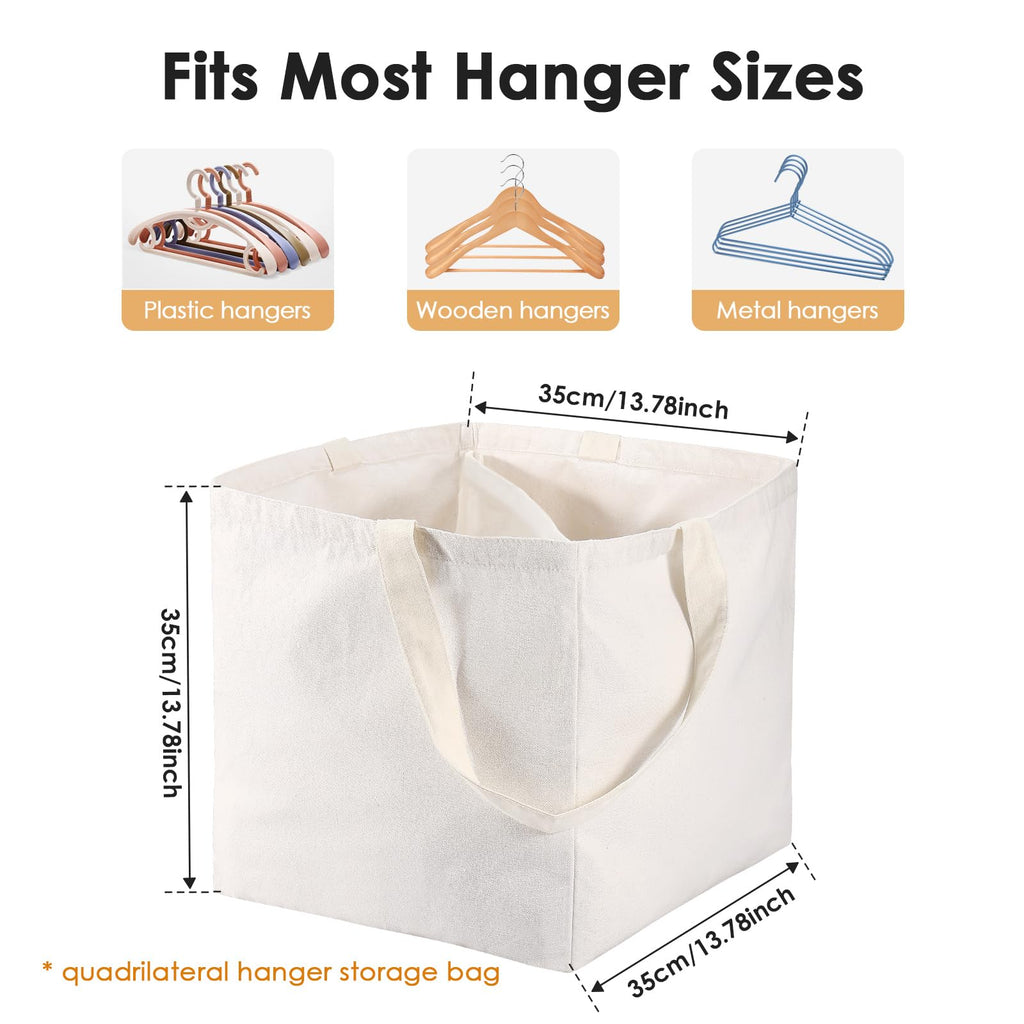 Square Hanger Storage Bag with Handles, Large Capacity Foldable Canvas Clothes Hanger Organizer Box for Wardrobe Storage Space Saving White Square - image 2