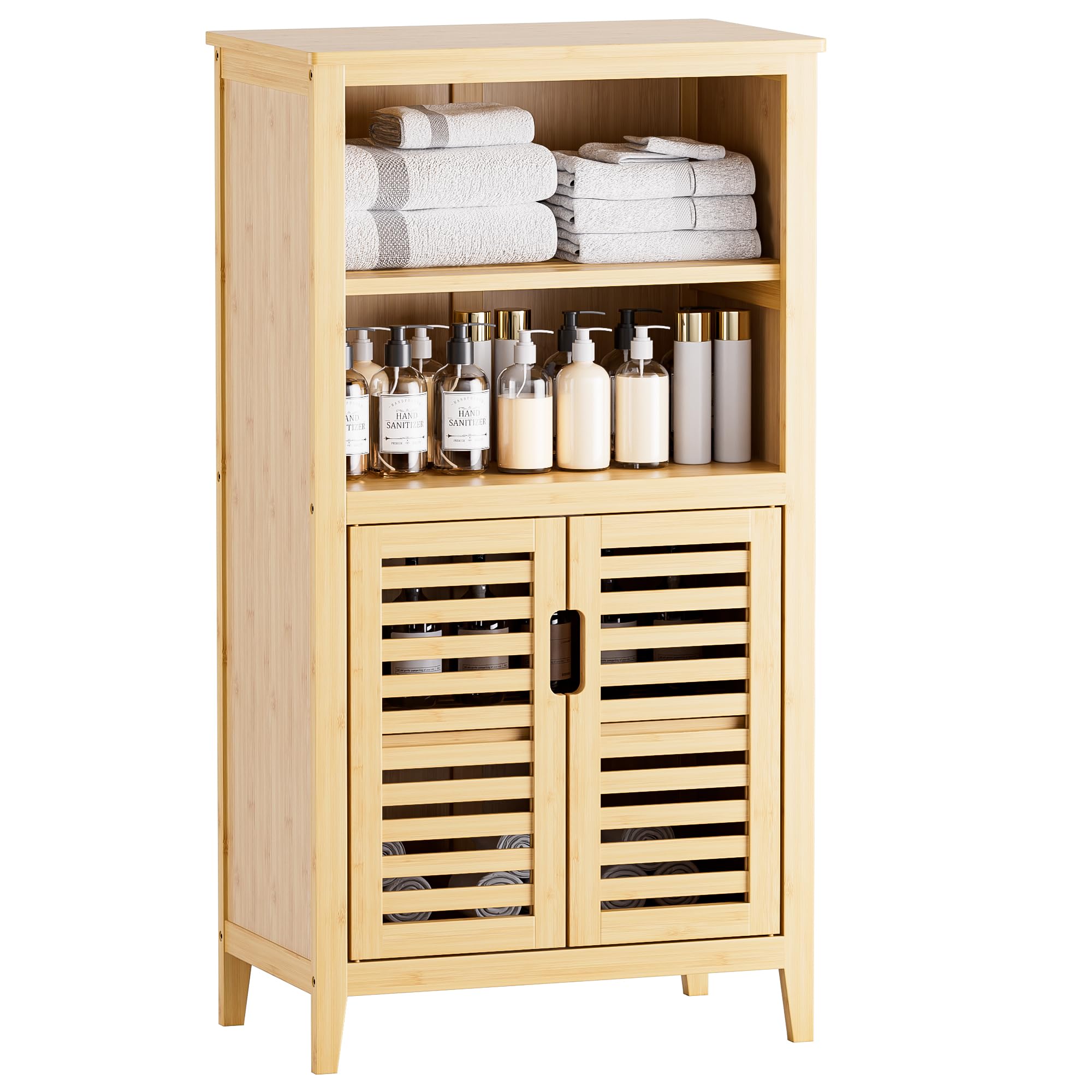 HITNET Bamboo Bathroom Floor Cabinet – Freestanding Storage with Shutter Doors