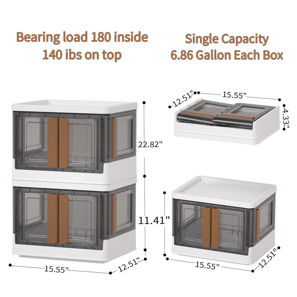 HAIXIN 72L Collapsible Storage Bins | Stackable 4-Door Plastic Organiser