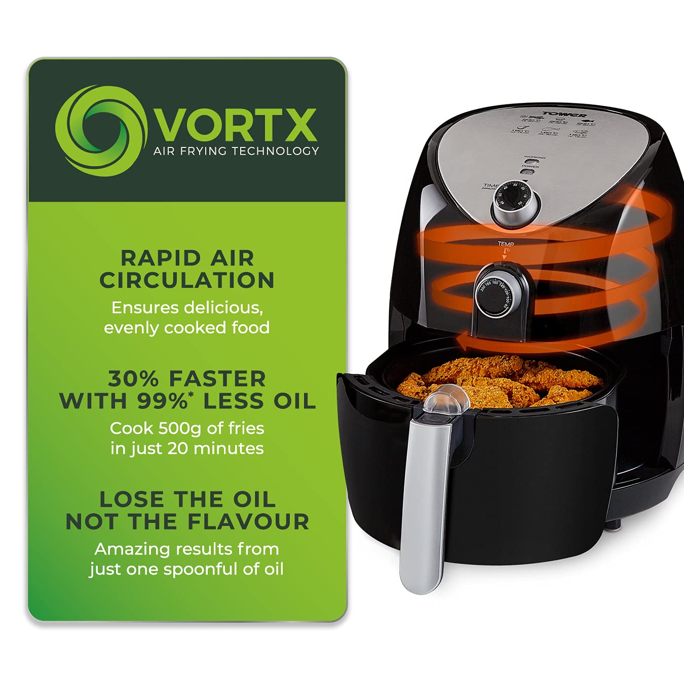 Tower T17021 Family Air Fryer | 4.3L Vortx Technology | 1500W Black