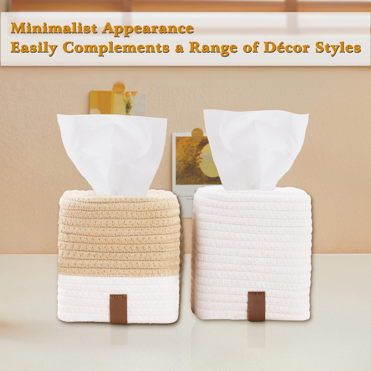 SHILIPAIJC 2pcs Cotton Tissue Box Holder, Square Tissue Box Cover - image 5