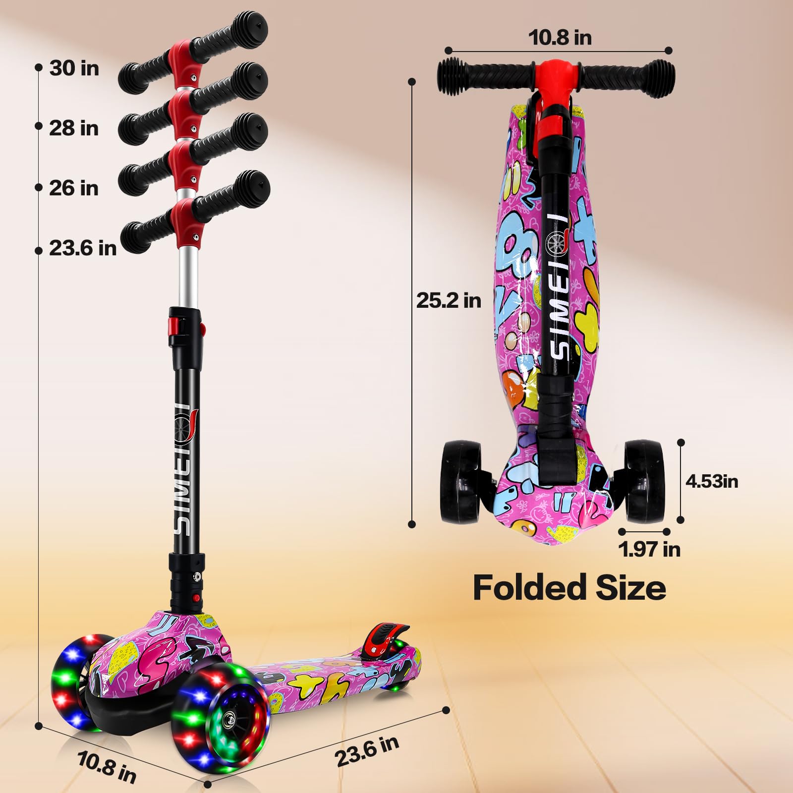 3-Wheel Kids Scooter | Foldable LED Lights | Ages 3-8