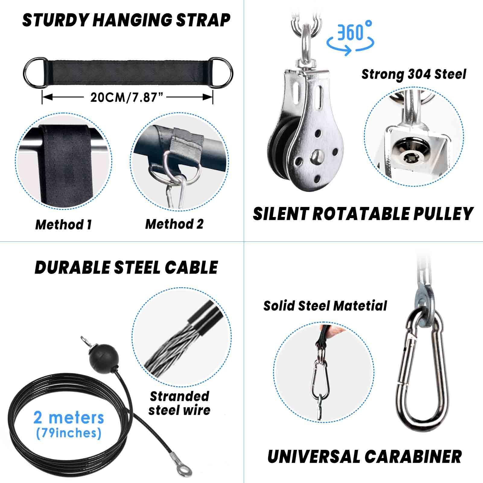 Lyndwin 3-in-1 Cable Pulley System Home Gym with Tricep Rope & Bar