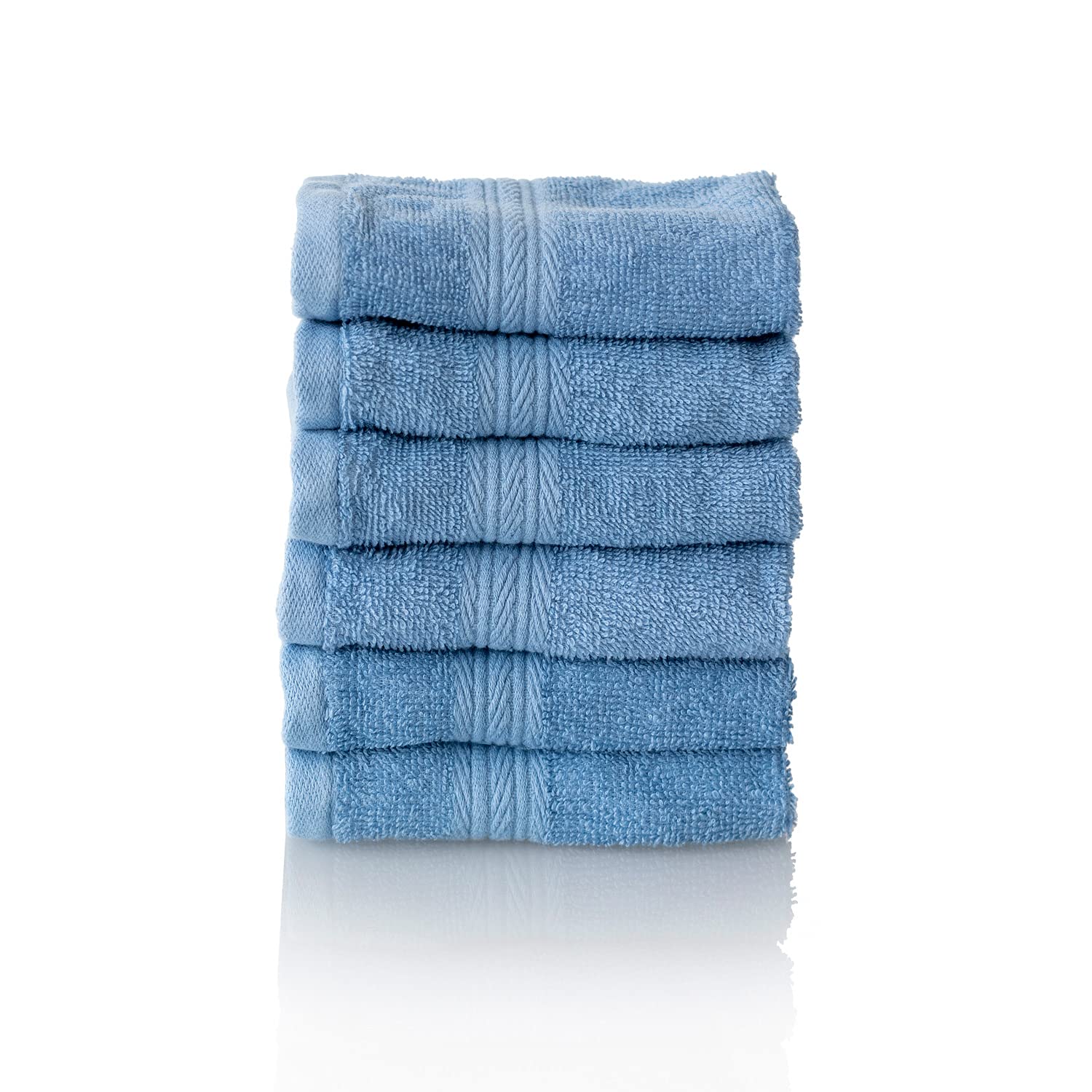 ALCLEAR 100% Cotton Terry Face Towels - 6 Pack, Jeans Blue, 30x30cm
