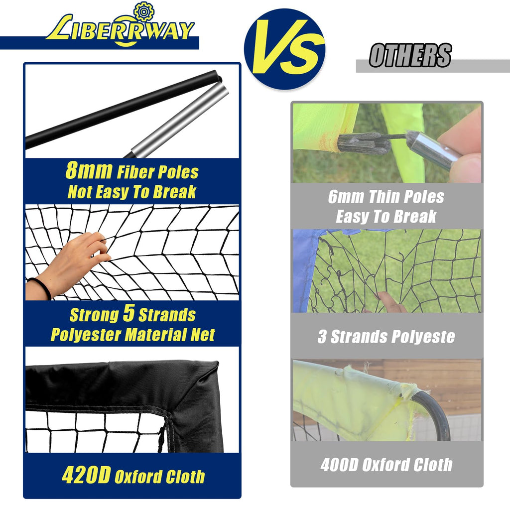 LIBERRWAY 4'x3' Foldable Football Goals for Kids - Set of 2 Portable Nets