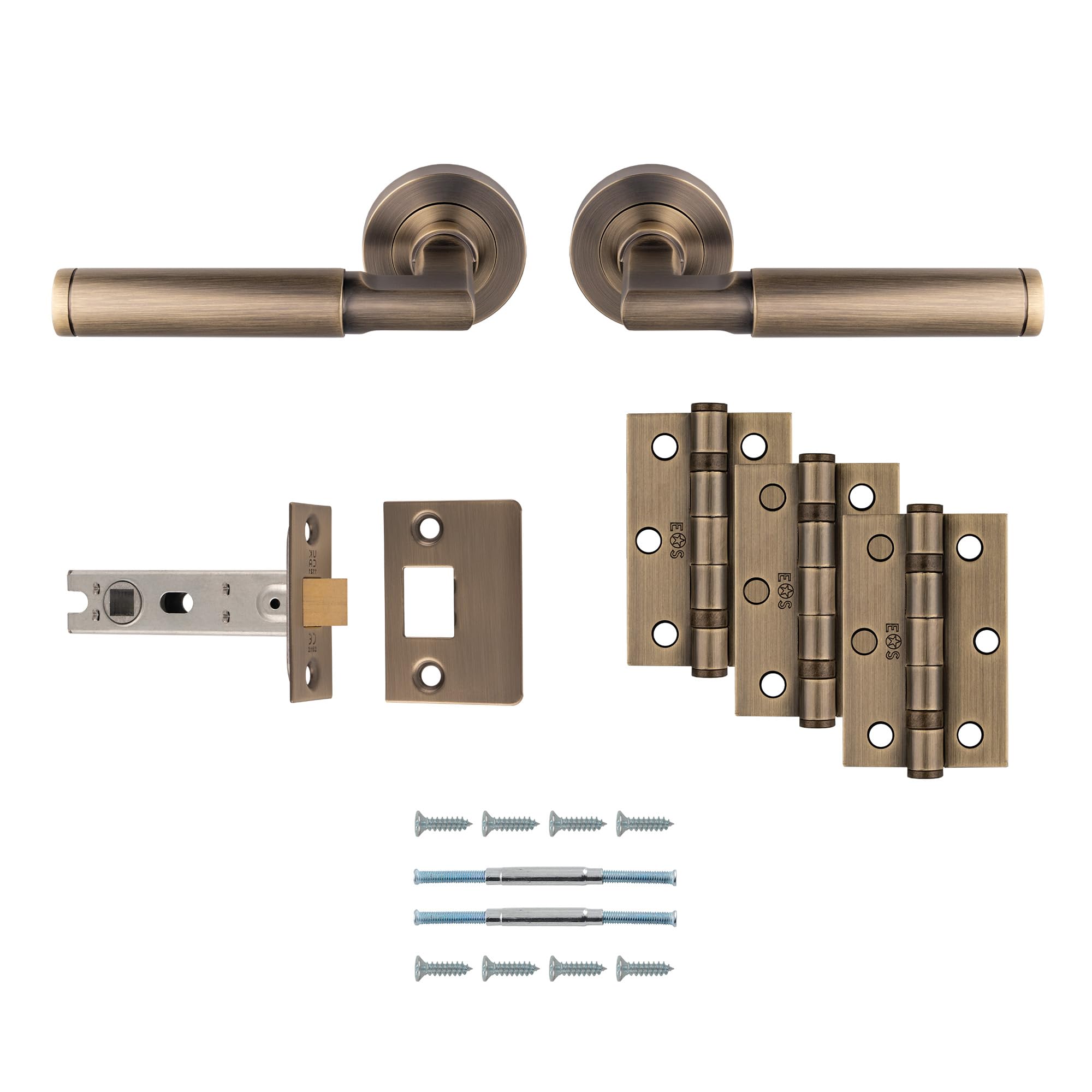 Jolof Store Belas Antique Brass Door Handle Pack with Hinges & Latch