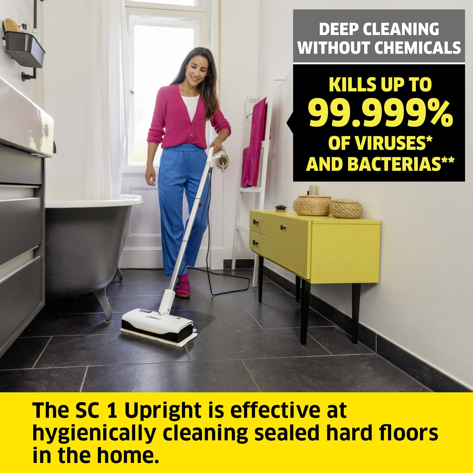 Kärcher SC 1 Upright Steam Mop – Slim Hard Floor Cleaner with EasyFix