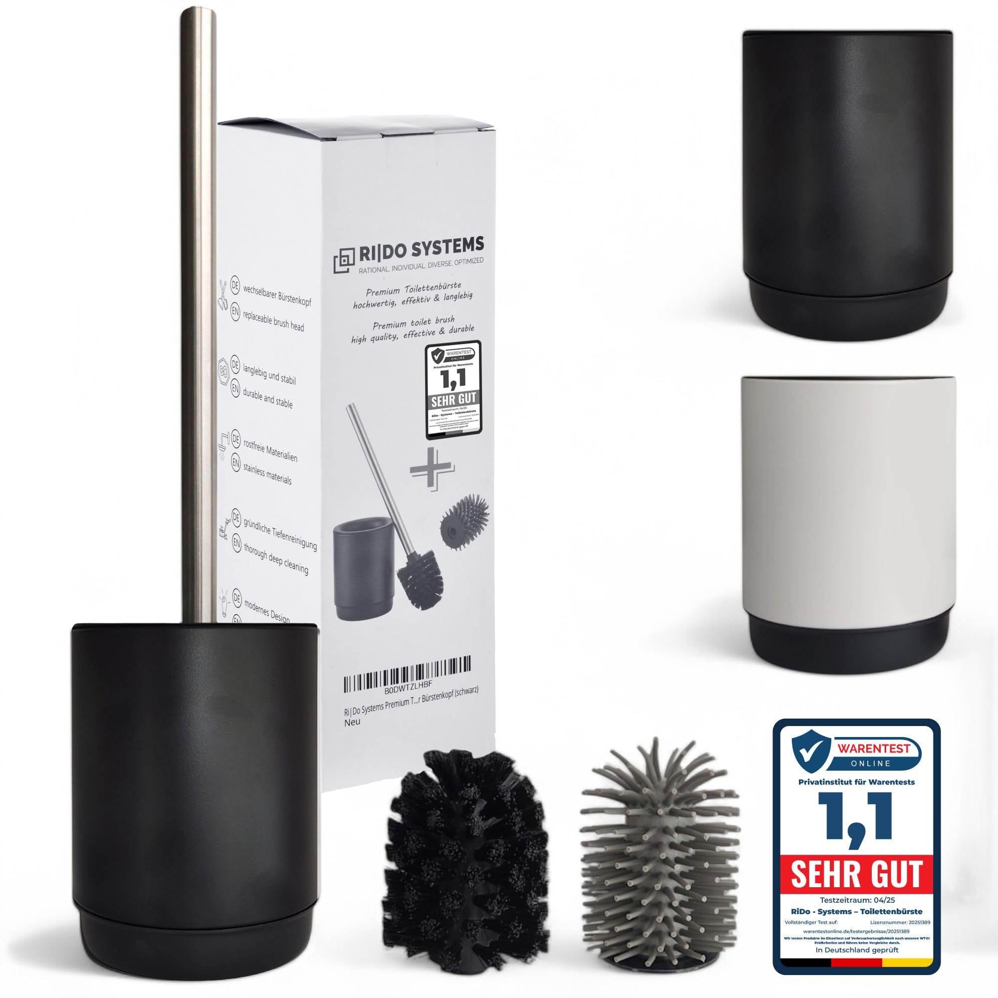 Ri|Do Systems Toilet Brush & Holder - Black Stainless Steel - 2 Heads
