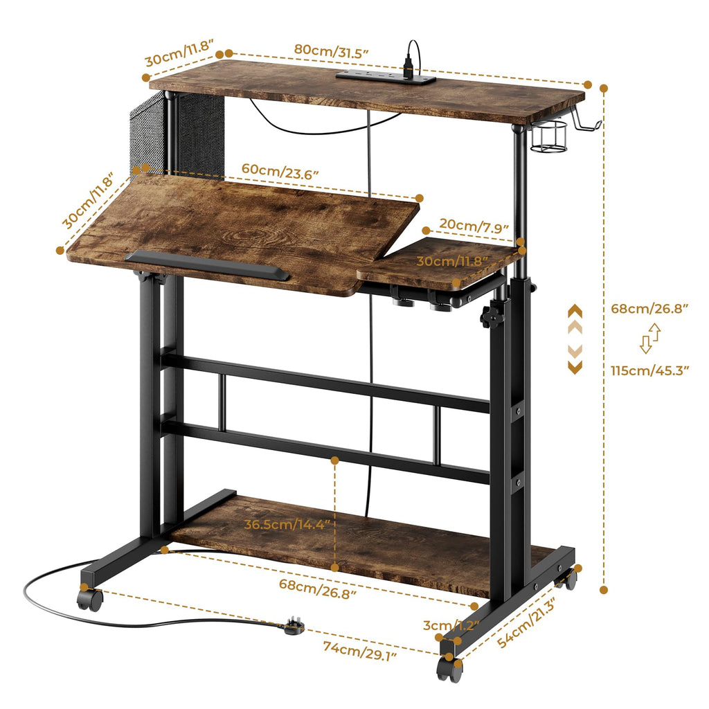 Dripex Mobile Standing Desk with LED Lights & Power Outlets | Rolling
