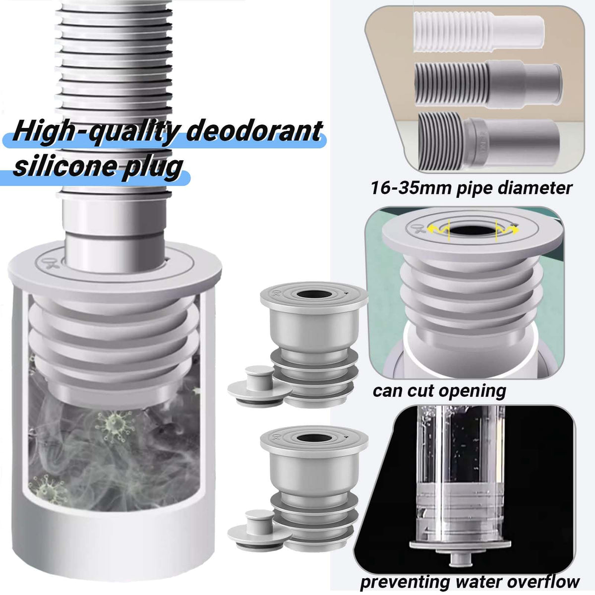SVOCK 2PCS 35-40mm Silicone Washing Machine Waste Pipe Connector, Drain Pipe Seal Ring, Waste Pipe Seal - image 4
