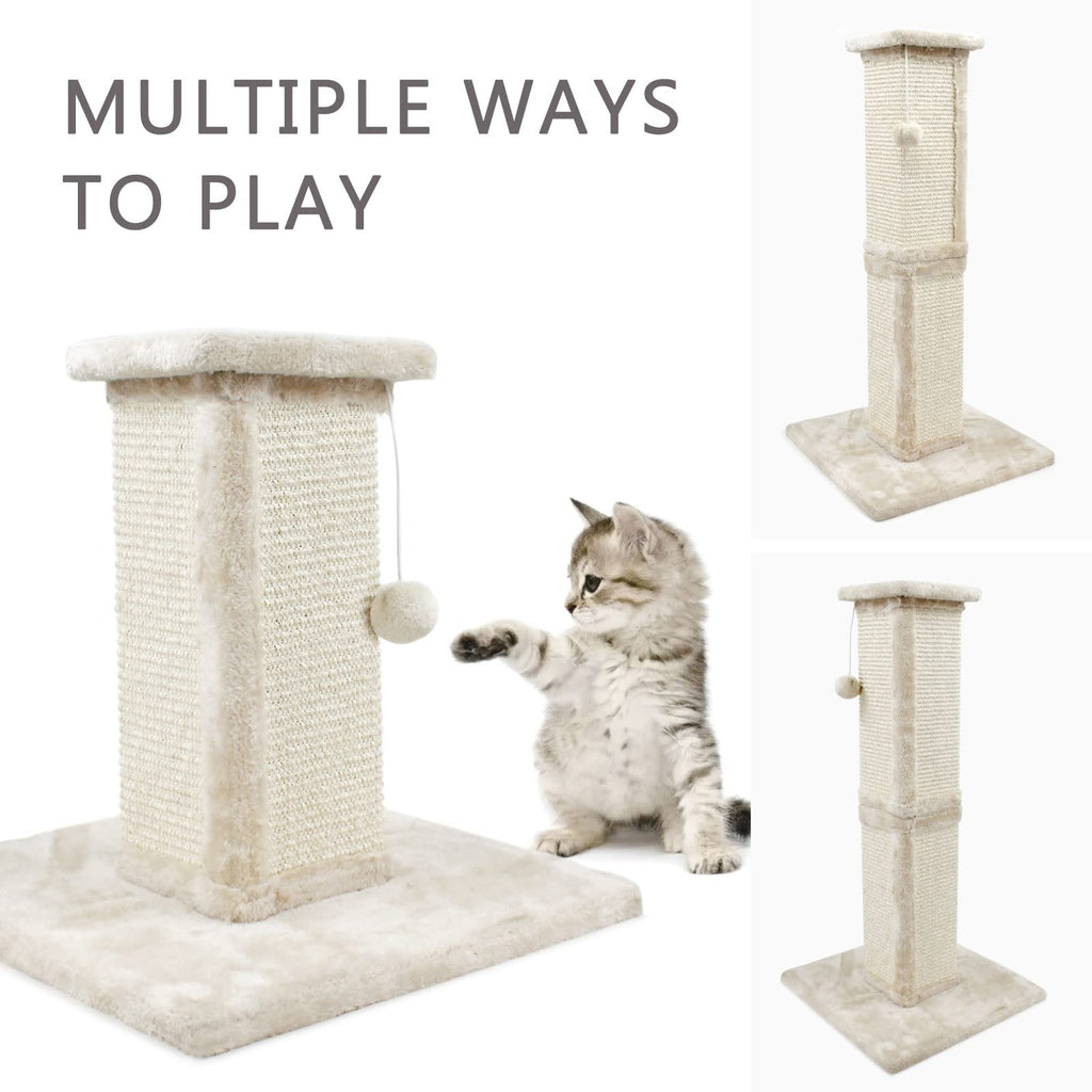SONGWAY 32 Inch Tall Cat Scratching Post - Natural Sisal & Plush, Beige