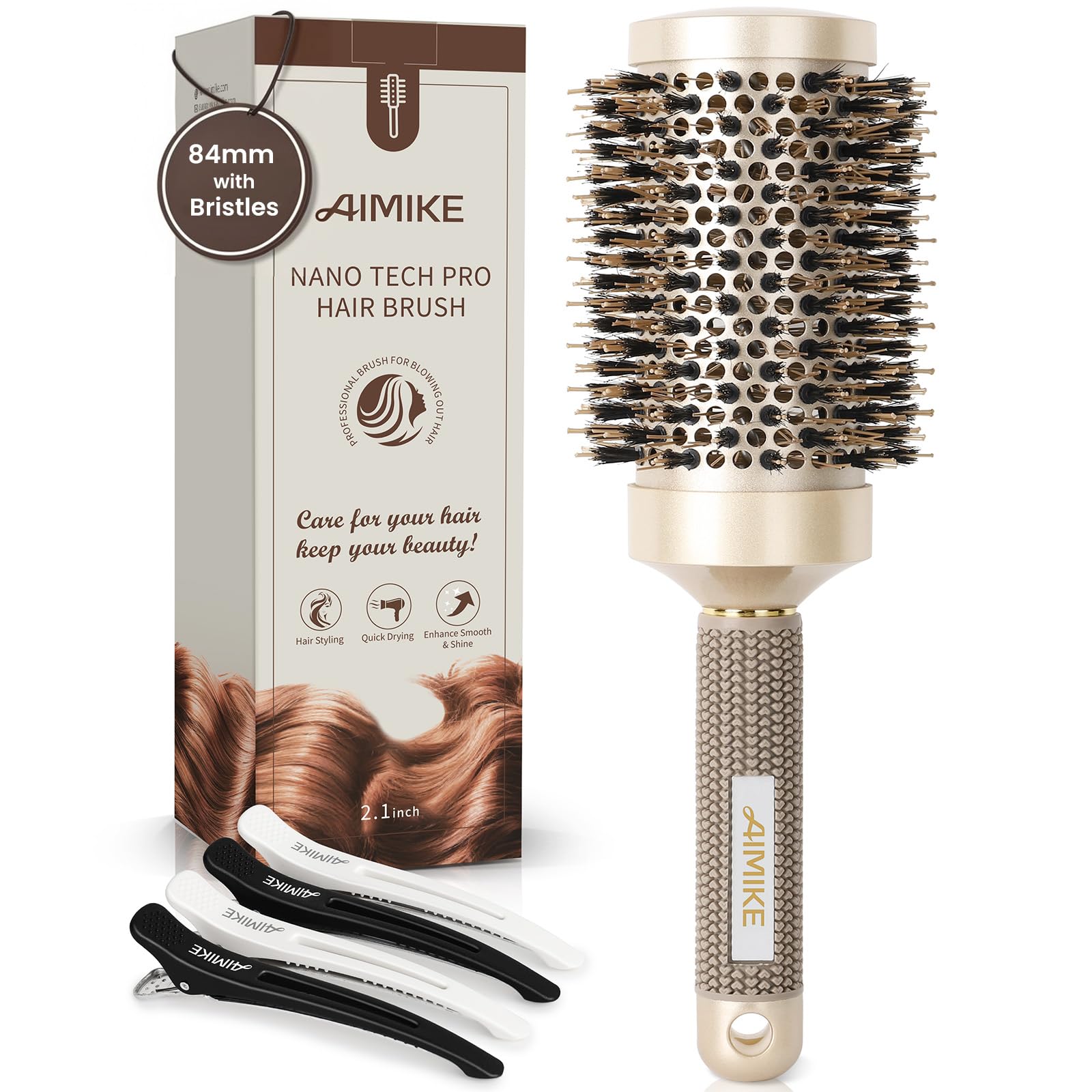 AIMIKE Round Brush – 53mm Nano Thermal Ceramic & Boar Bristle Hair Brush