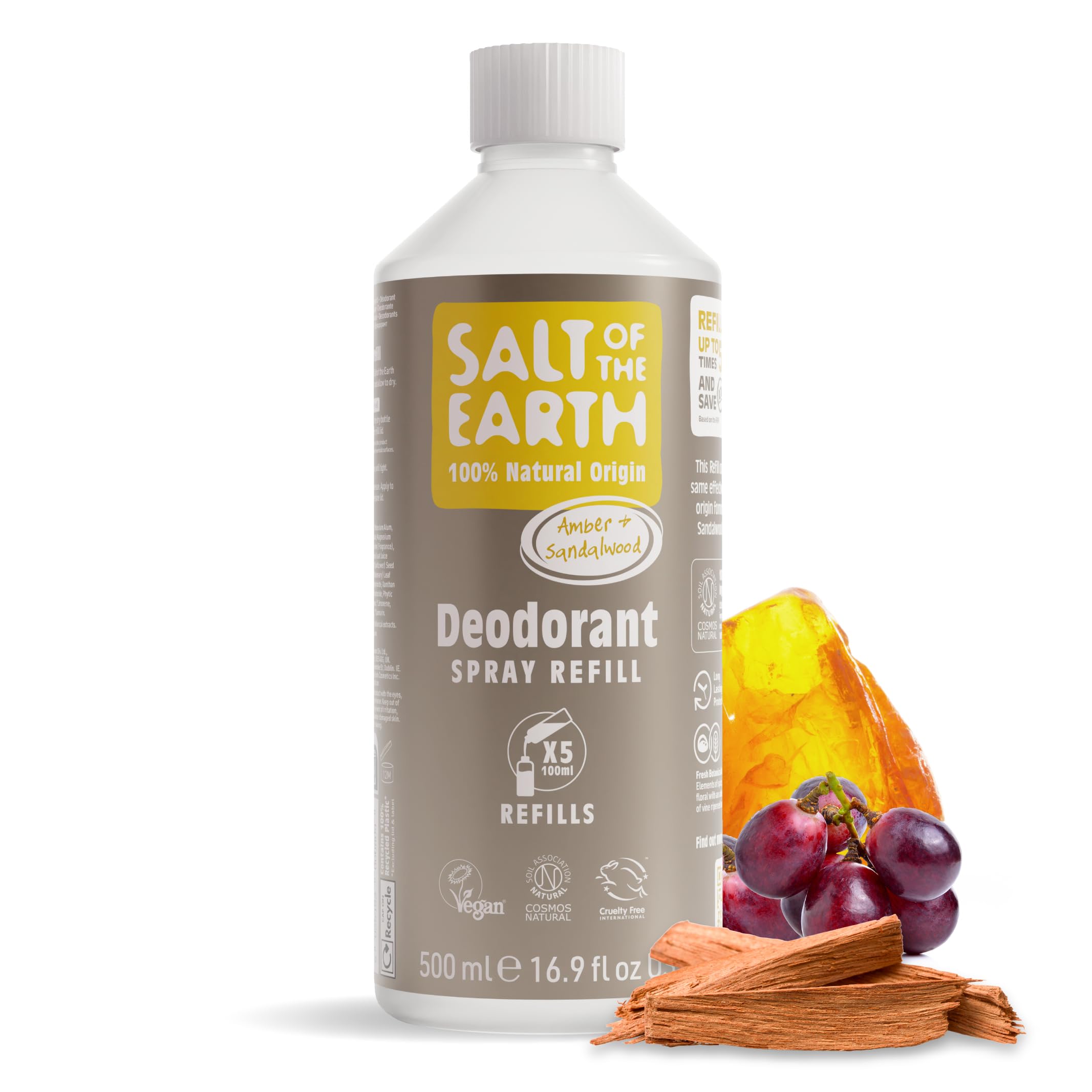 Salt of the Earth Natural Deodorant Spray Refill – Amber & Sandalwood 500ml