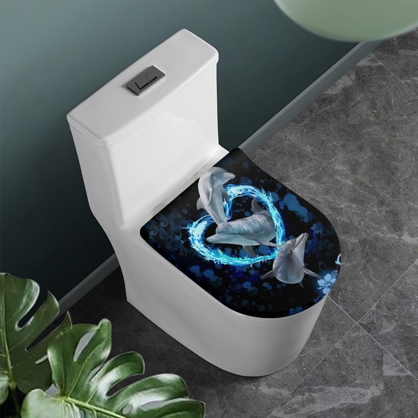Jolof Store Blue Dolphin Toilet Lid Cover – Elongated Stretchy Polyester