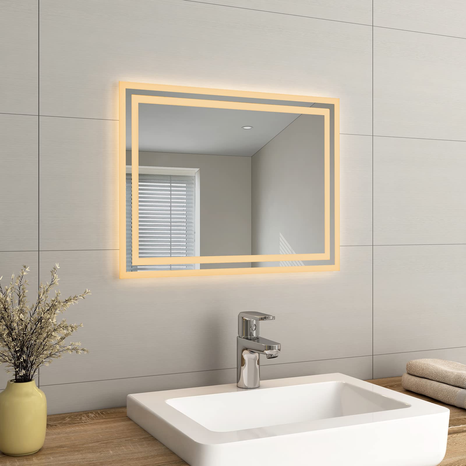 EMKE LED Bathroom Mirror 450x600mm | Wall Mounted Vanity with Demister