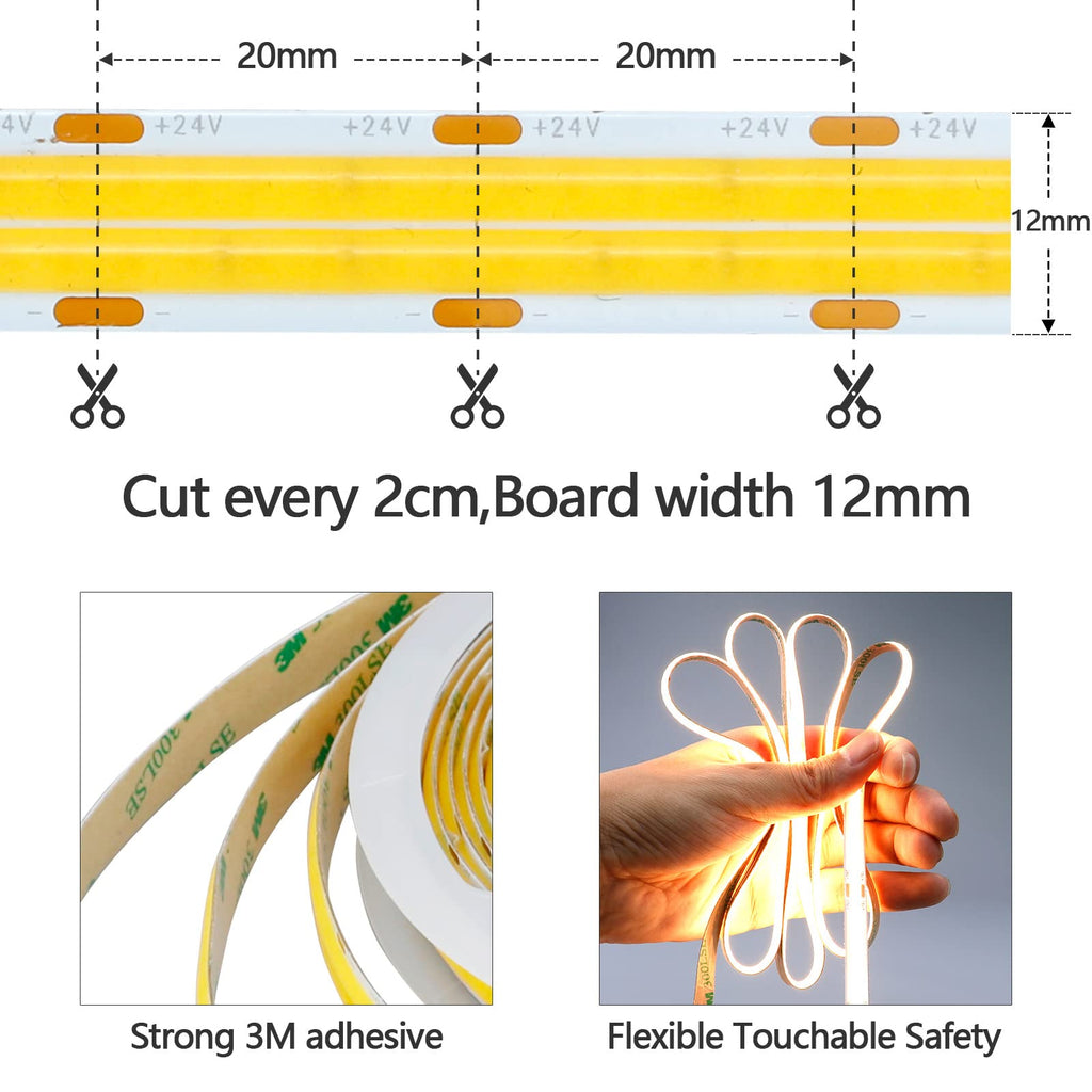 GOMING 32.8ft Double Row COB LED Strip Light | 3000K Warm White 24V