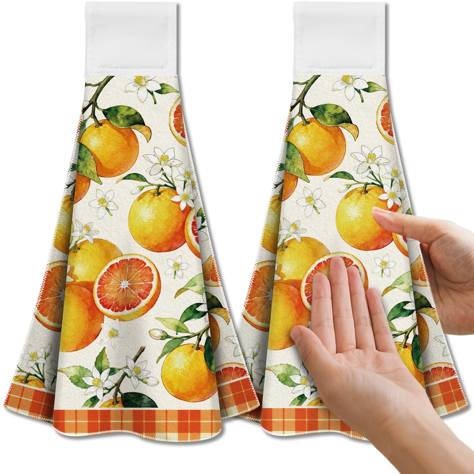 CUTHOLLOW 2Pcs Oranges & Flowers Microfiber Tea Towels with Hanging Loop