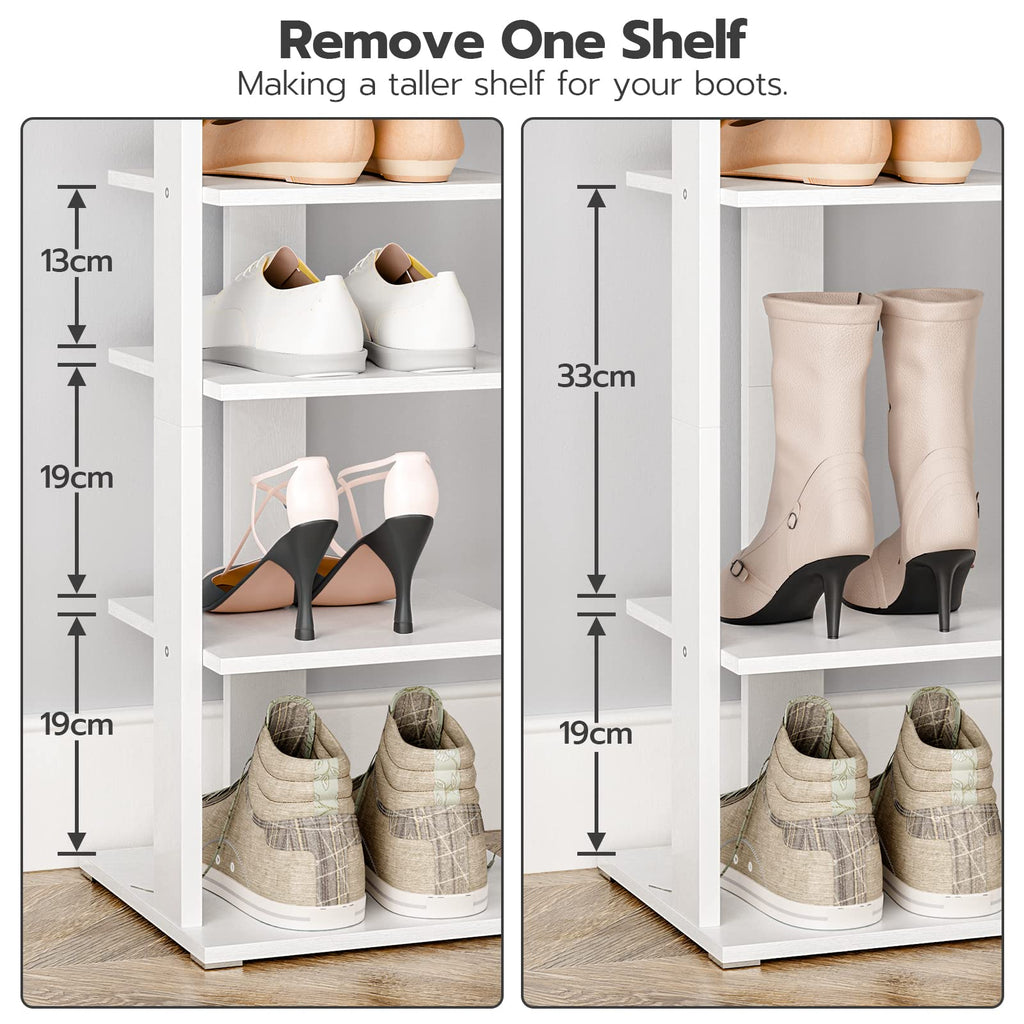 HOOBRO 8-Tier Narrow Shoe Rack – Tall White Wooden Vertical Storage Tower