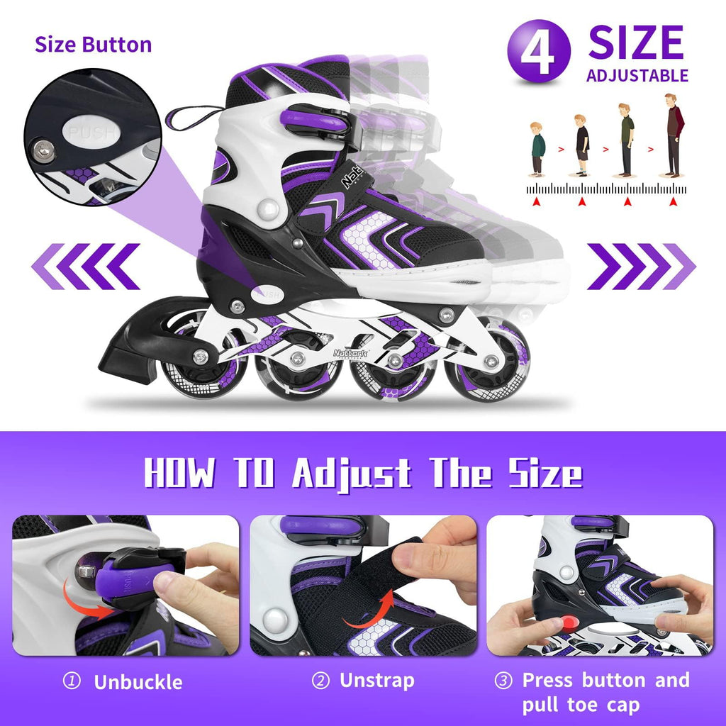 Nattork Girls Inline Skates – Adjustable Roller Skates with Light Up Wheels