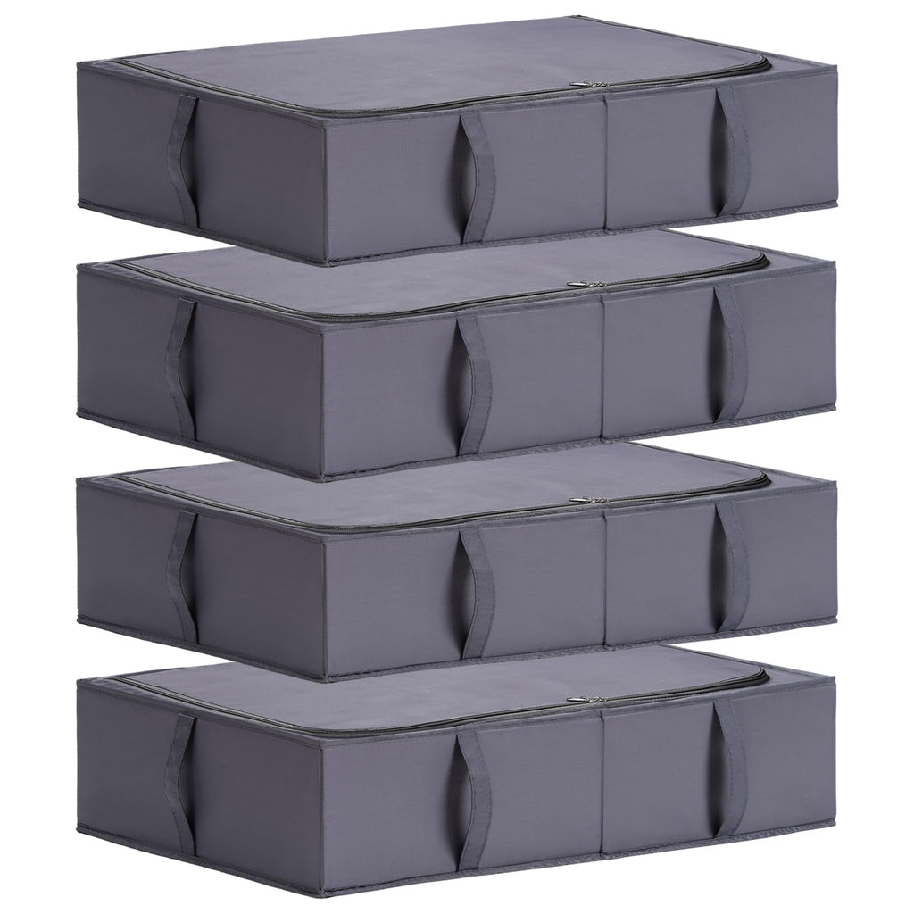 TYEERS Under Bed Storage Box with Lid | Durable Fabric 4-Pack | Dark Grey