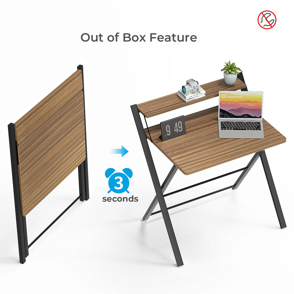 GreenForest No Assembly Required Folding Desk with Monitor Shelf,Espresso - image 3