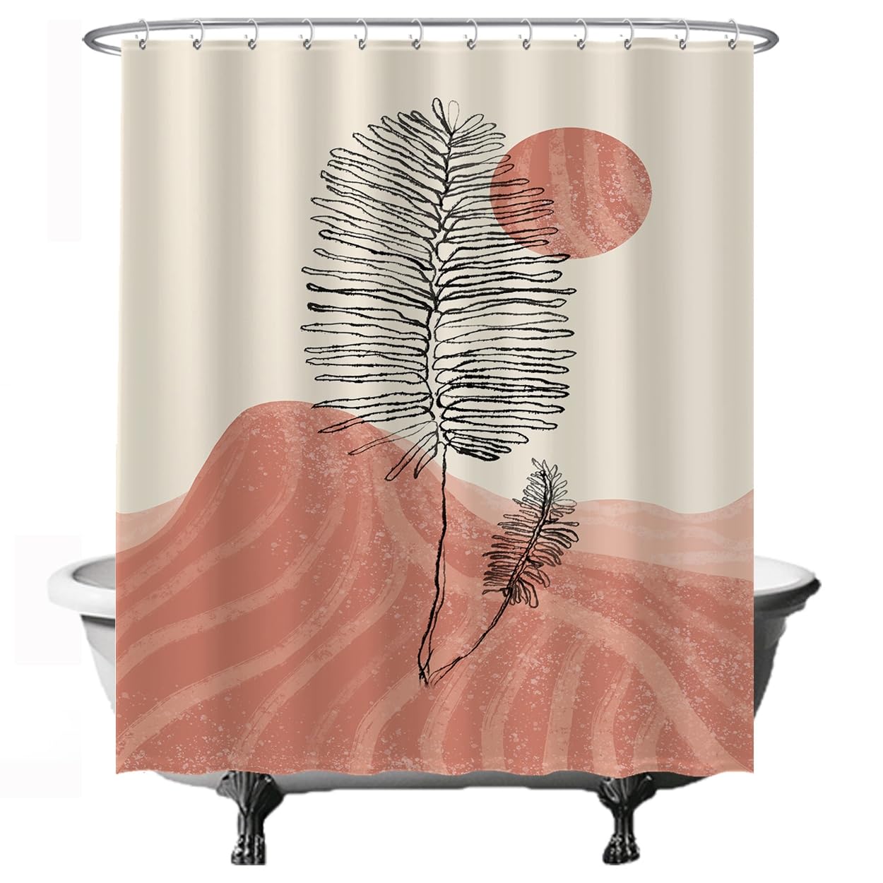 Ulticool Bohemian Shower Curtain – Pink Sun & Mountain – 180x200cm