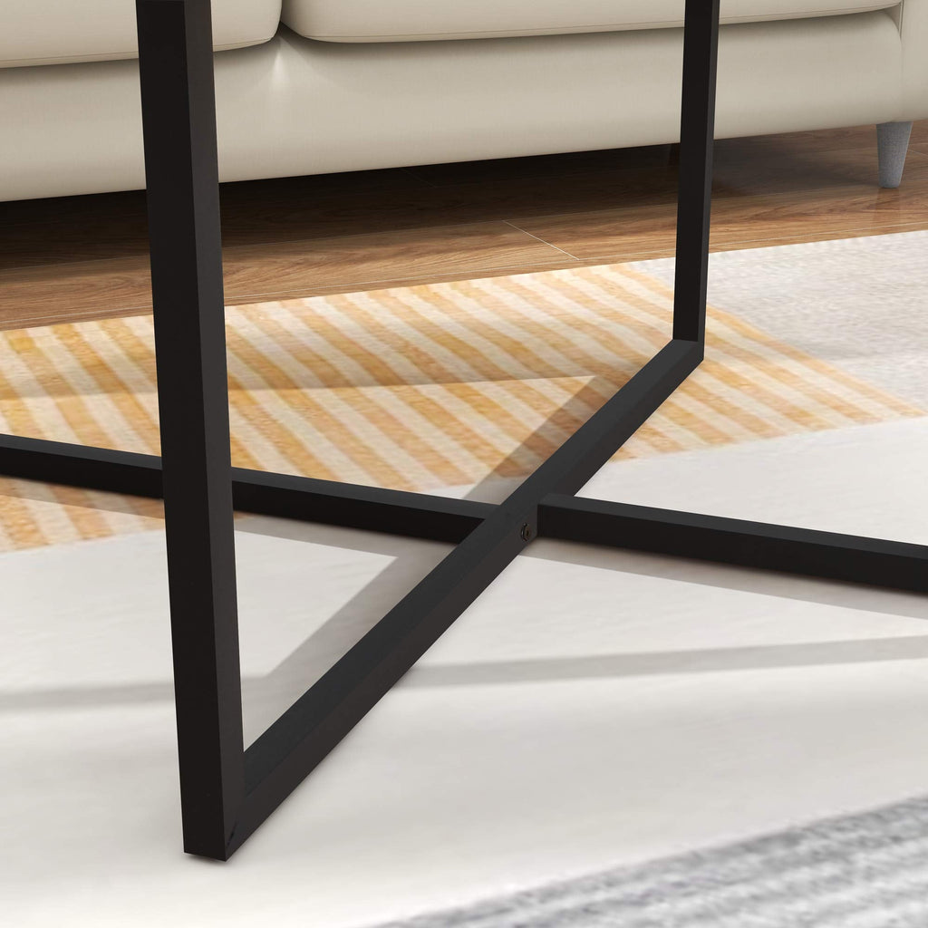 BOFENG Round Coffee Table – Modern Wood and Metal Sofa Tea Table