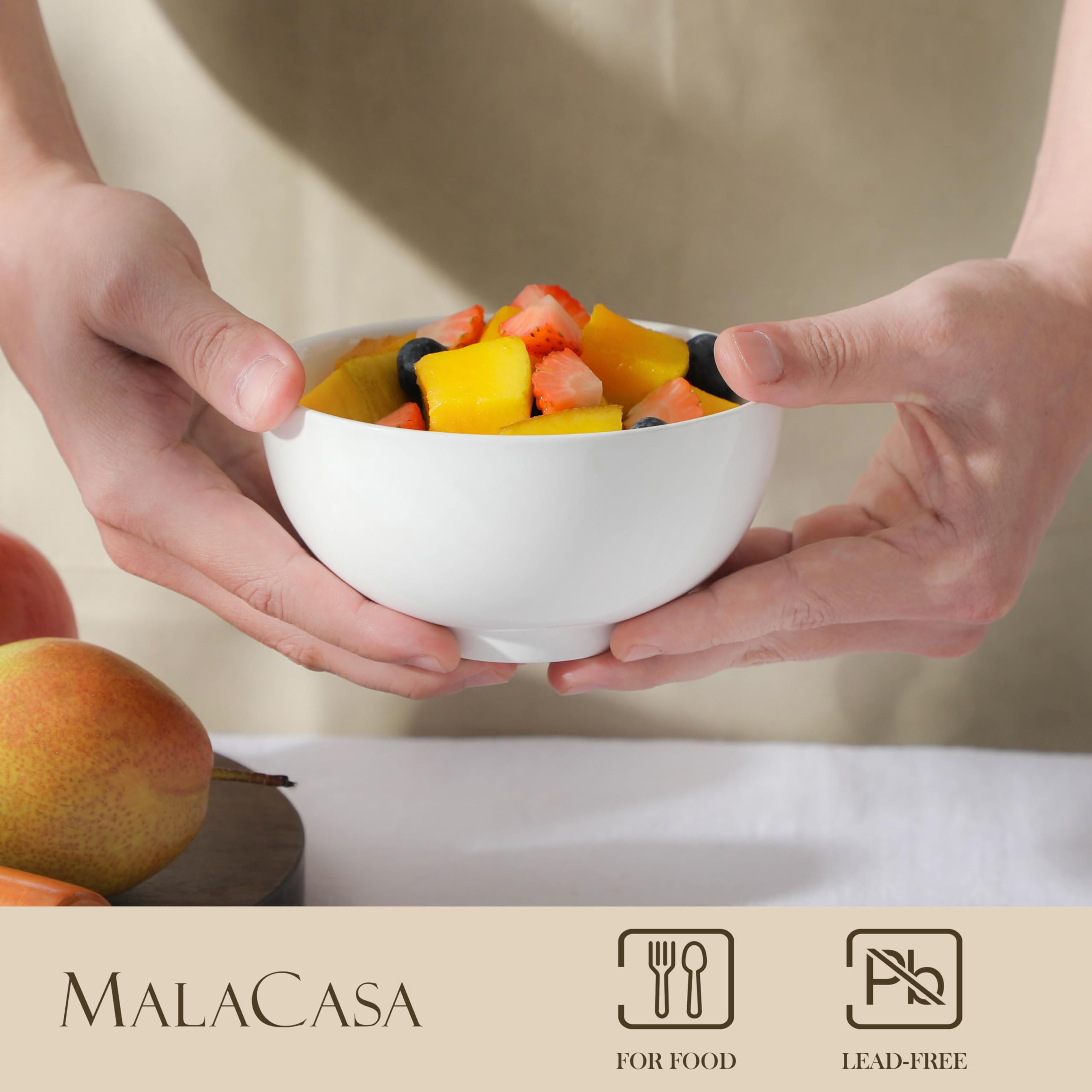 MALACASA Porcelain Cereal Bowls – Set of 8 Small 450ml Soup Bowls