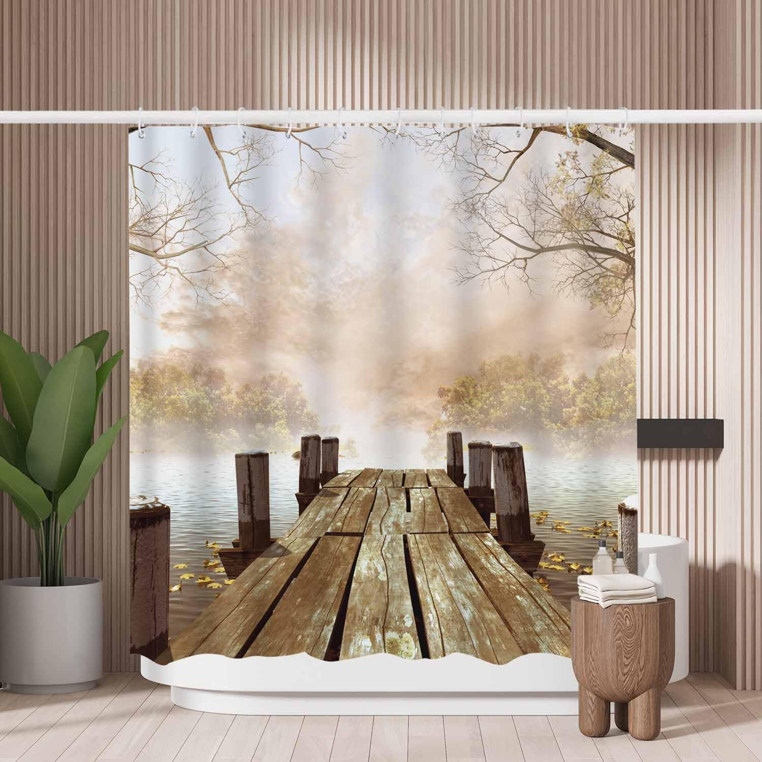 Woutay Lakeside Scenery Shower Curtain | Mold Resistant Polyester – 71x71"