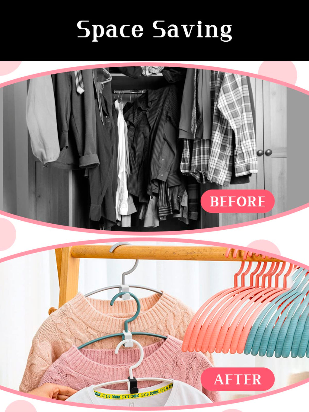 Sinofort 60Pcs Space Saver Clothes Hanger Connector Hooks, White & Black