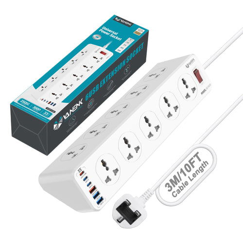 VANENIK 10-Way Extension Lead with USB C – 33W Fast Charging Power Strip 3M