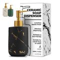 JJ PRIME Ceramic Soap Dispenser – 400ml Black Marble Look Pump Bottle