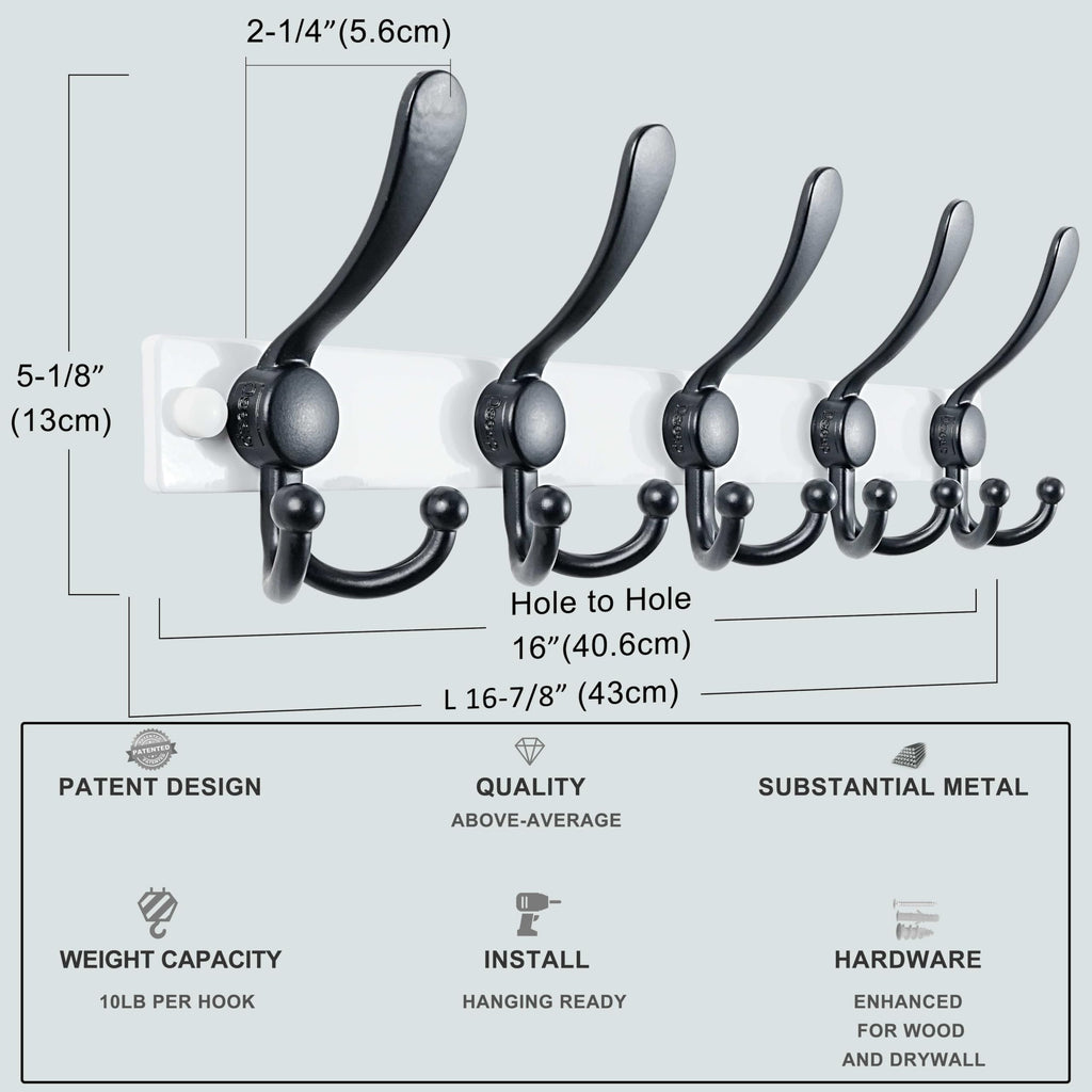 Dseap Coat Rack Wall Mount, Heavy Duty 2.5mm Base vs Flimsy 1mm, Double-Thick Solid Anti-Snap Hooks - image 3