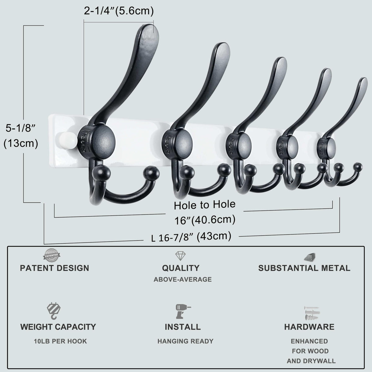 Dseap Coat Rack Wall Mount, Heavy Duty 2.5mm Base vs Flimsy 1mm, Double-Thick Solid Anti-Snap Hooks - image 3