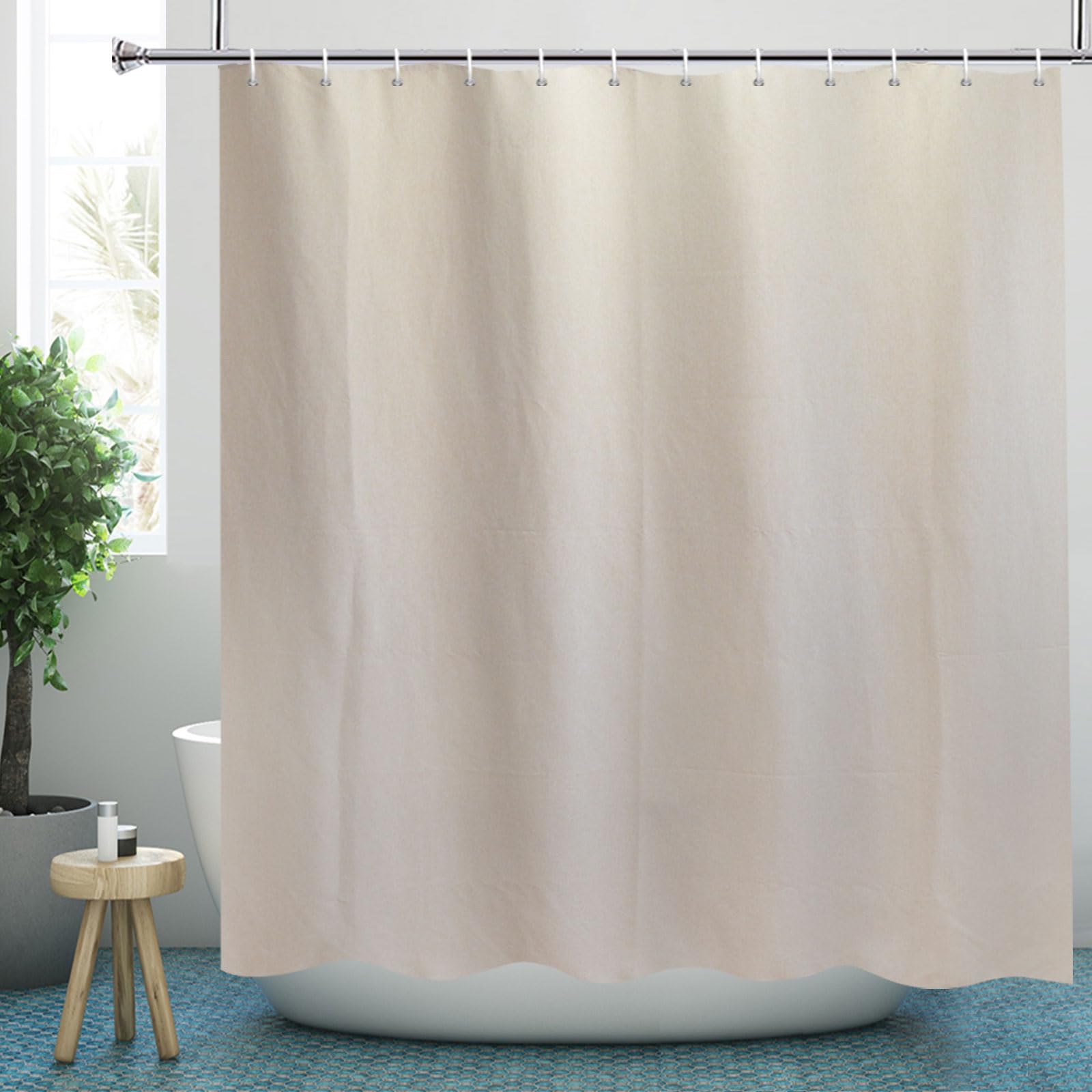 Linen Textured Fabric Shower Curtain - Beige, 180x200cm