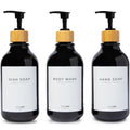 MaisoNovo Refillable Shampoo Bottles | Set of 3 Black Bamboo Pumps