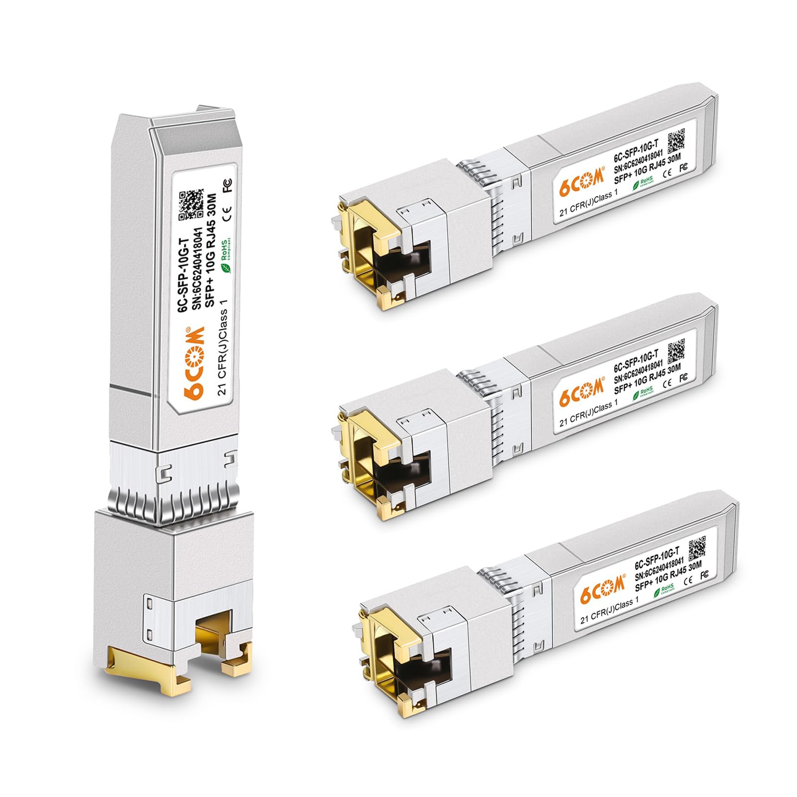 6COMGIGA 4-Pack 10GBase-T SFP+ to RJ45 Copper Transceiver Module