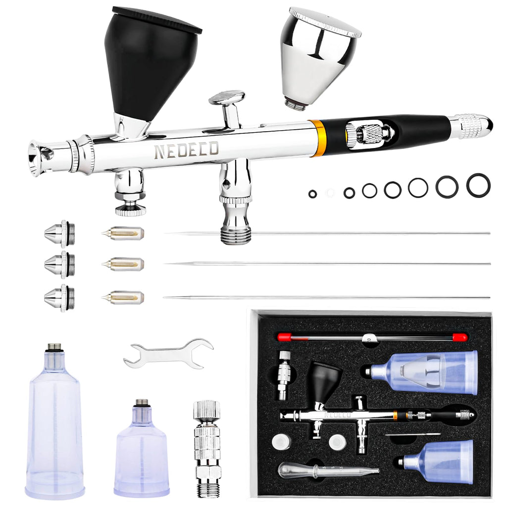 NEOECO SJ83 Dual-Action Gravity Feed Airbrush Kit with 3 Nozzle Sizes