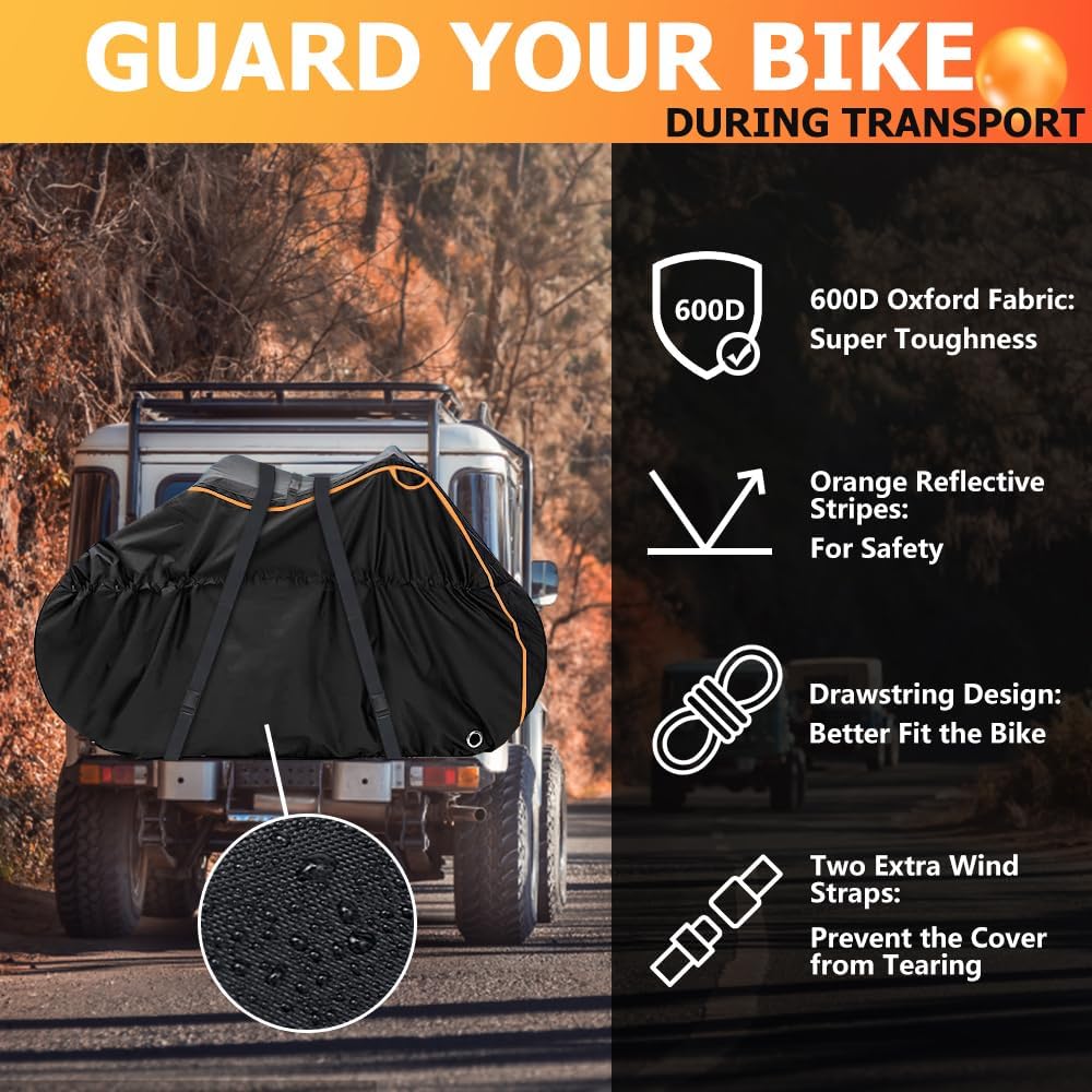 ZCOINS Waterproof Bike Cover for 2 Bikes | Heavy-Duty 600D Fabric for Transport