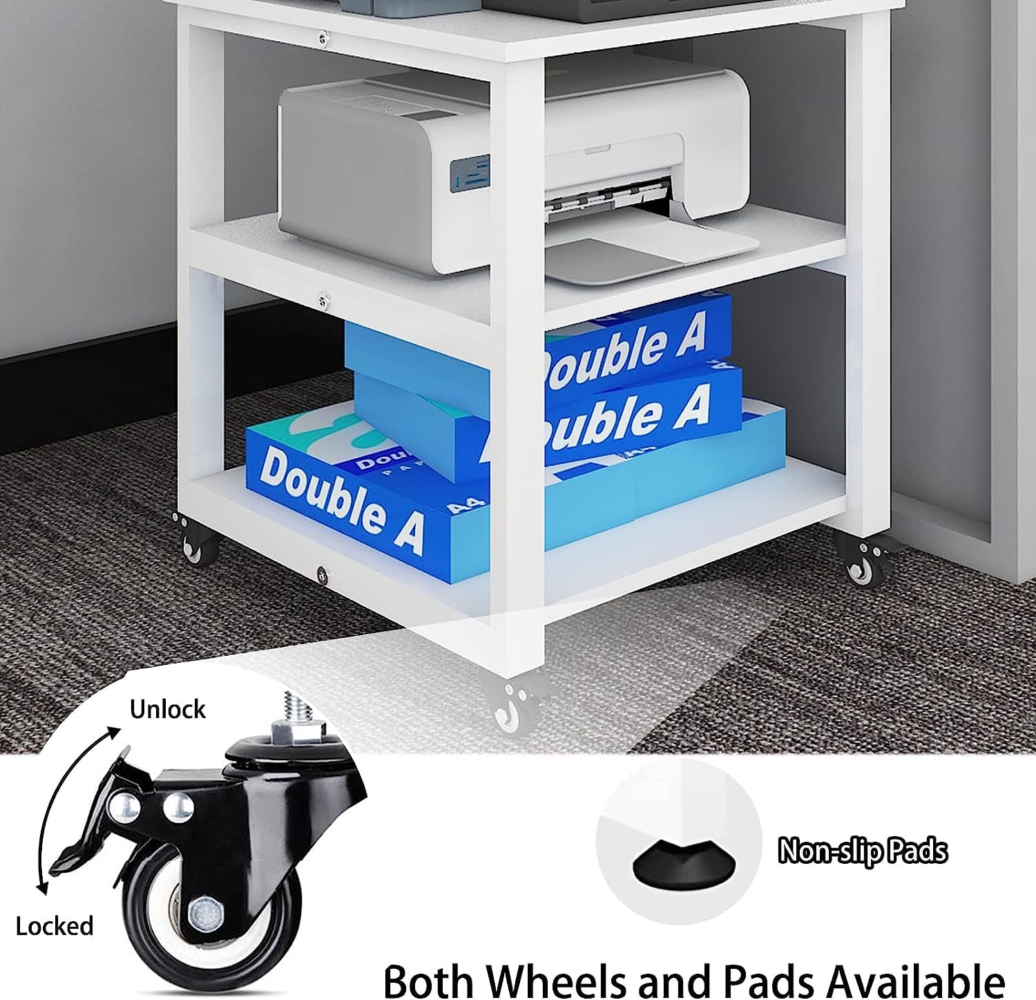 PUNCIA 3-Tier Rolling Printer Stand | Heavy Duty Under Desk Storage Cart