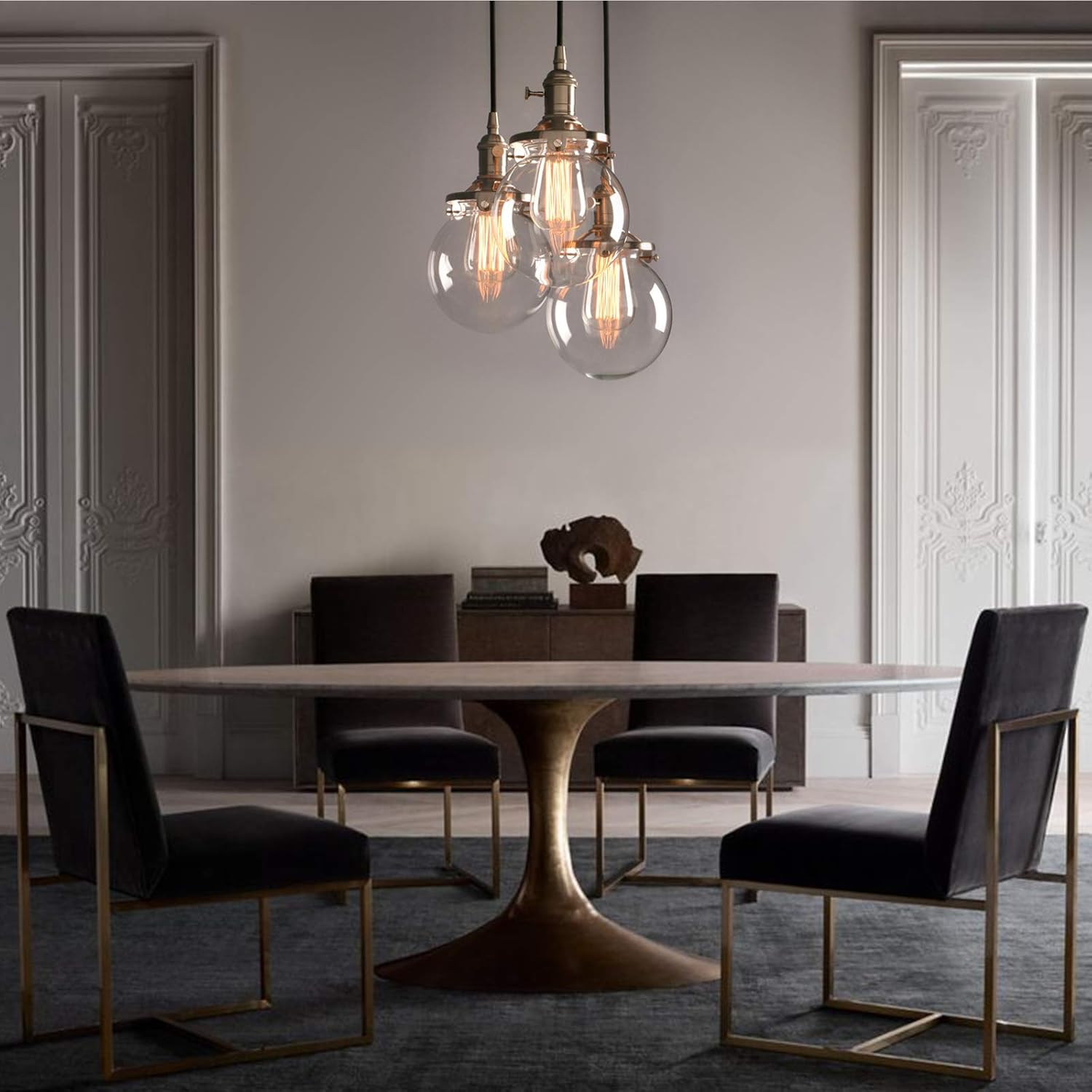 Phansthy 3-Light Cluster Chandelier – Vintage Globe Glass Pendant