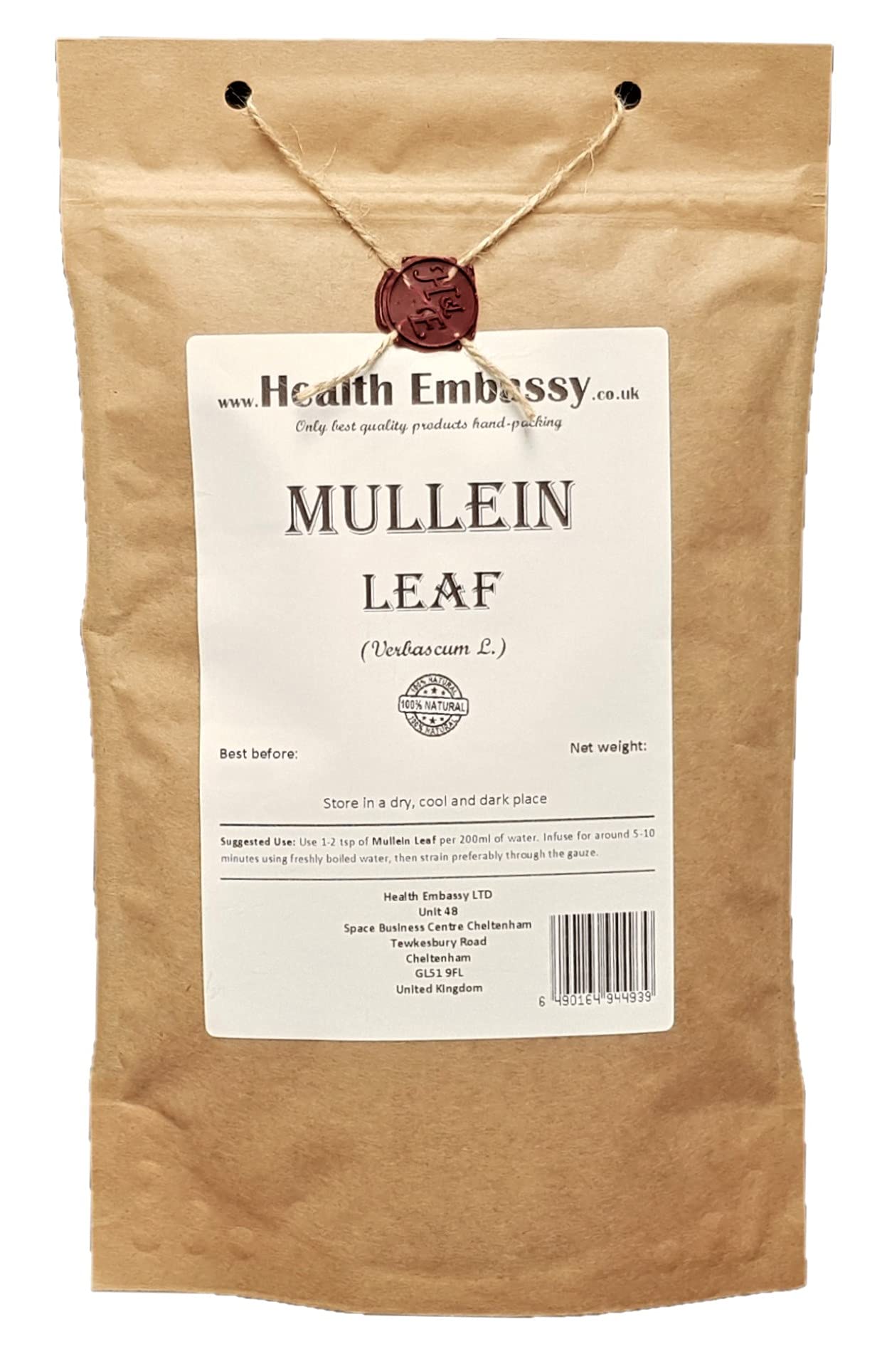 Health Embassy Mullein Leaf (Verbascum L) Loose Herbal Tea - 100g