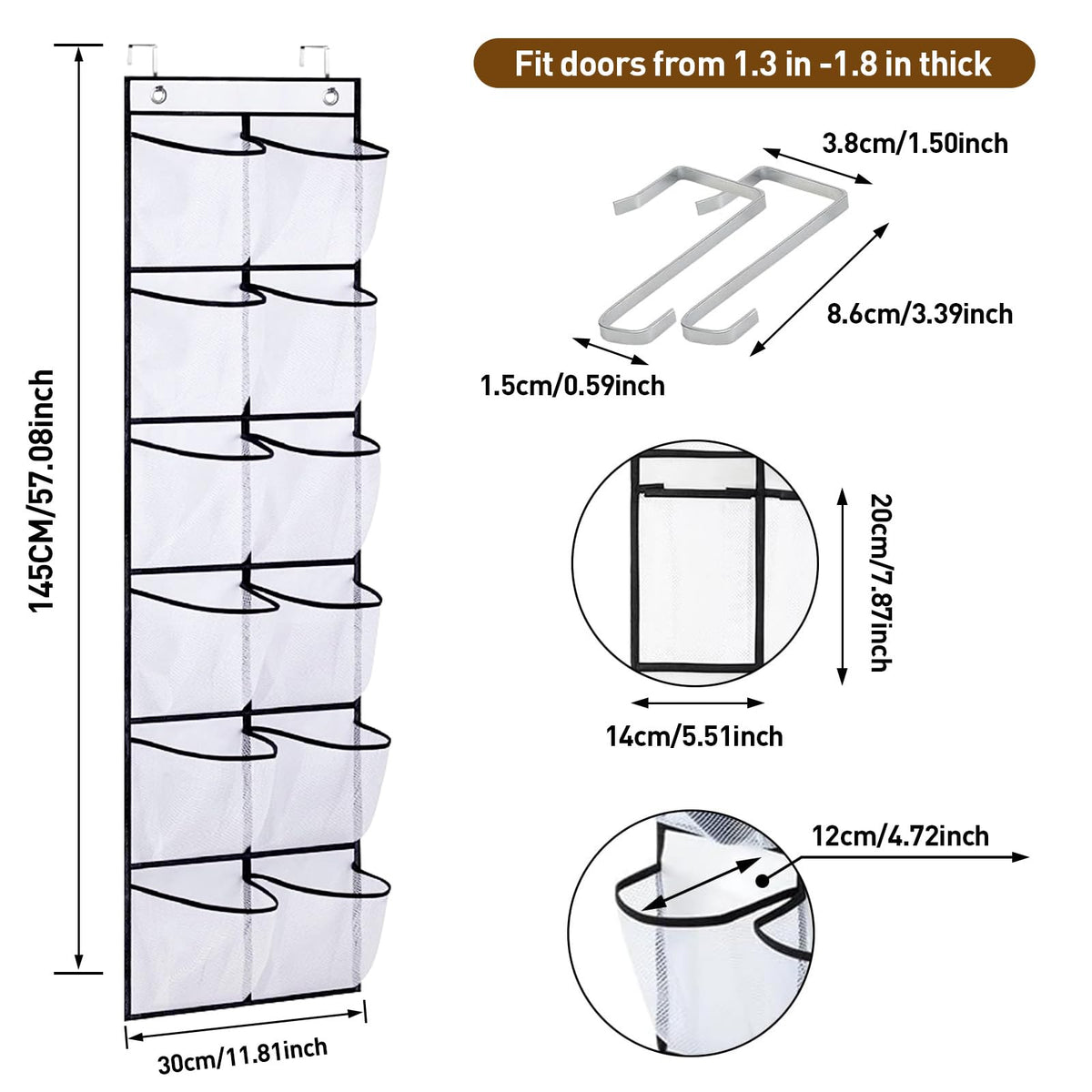 SOPSTUO Hanging Shoe Storage, Over Door Shoe Storage, Door Shoe Rack,12 Breathable Mesh Huge Pockets - image 2