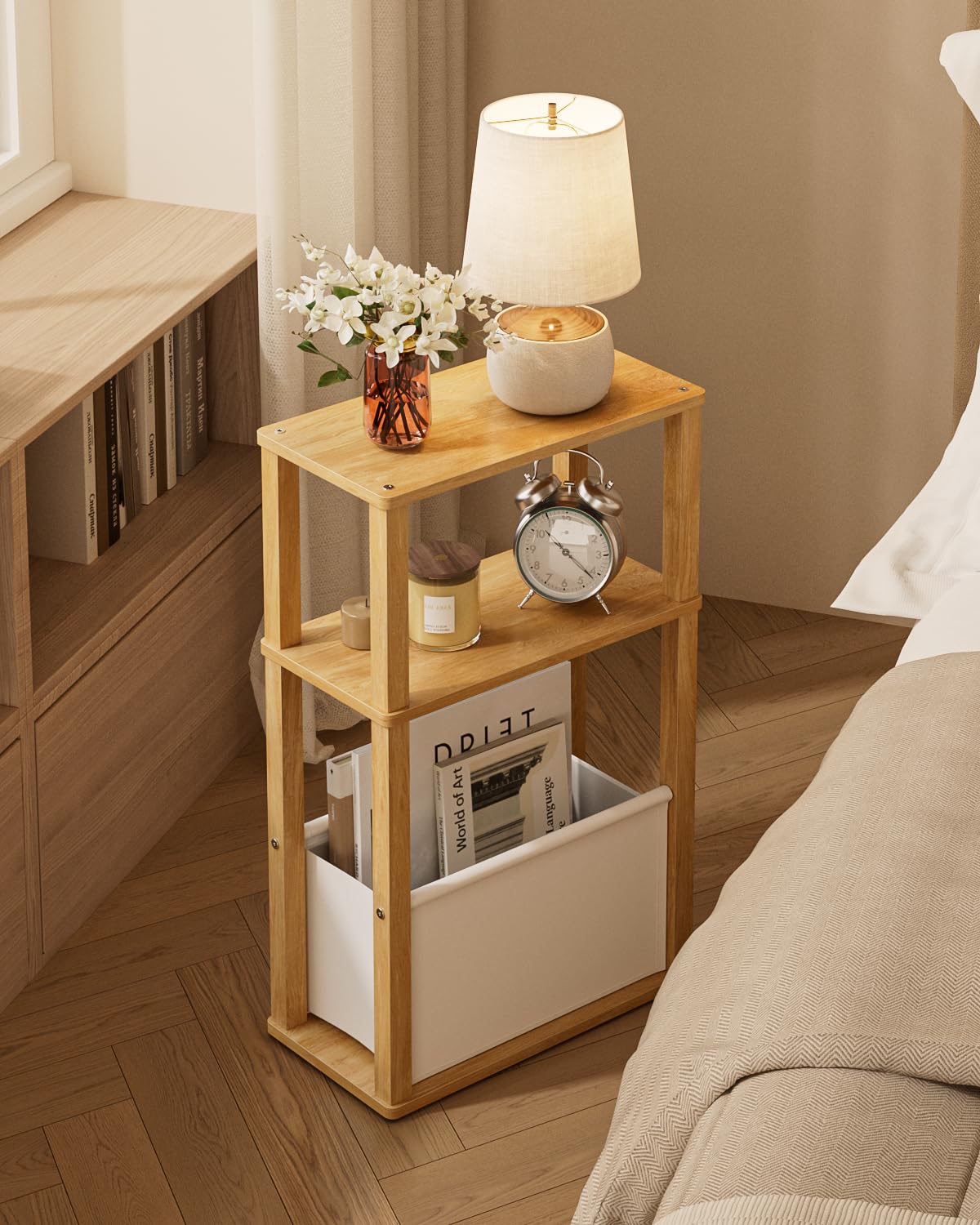 Apetaccat Narrow Side Table for Small Spaces, Slim End Table with Storage Basket, Small Bedside Table for Bedroom - image 4