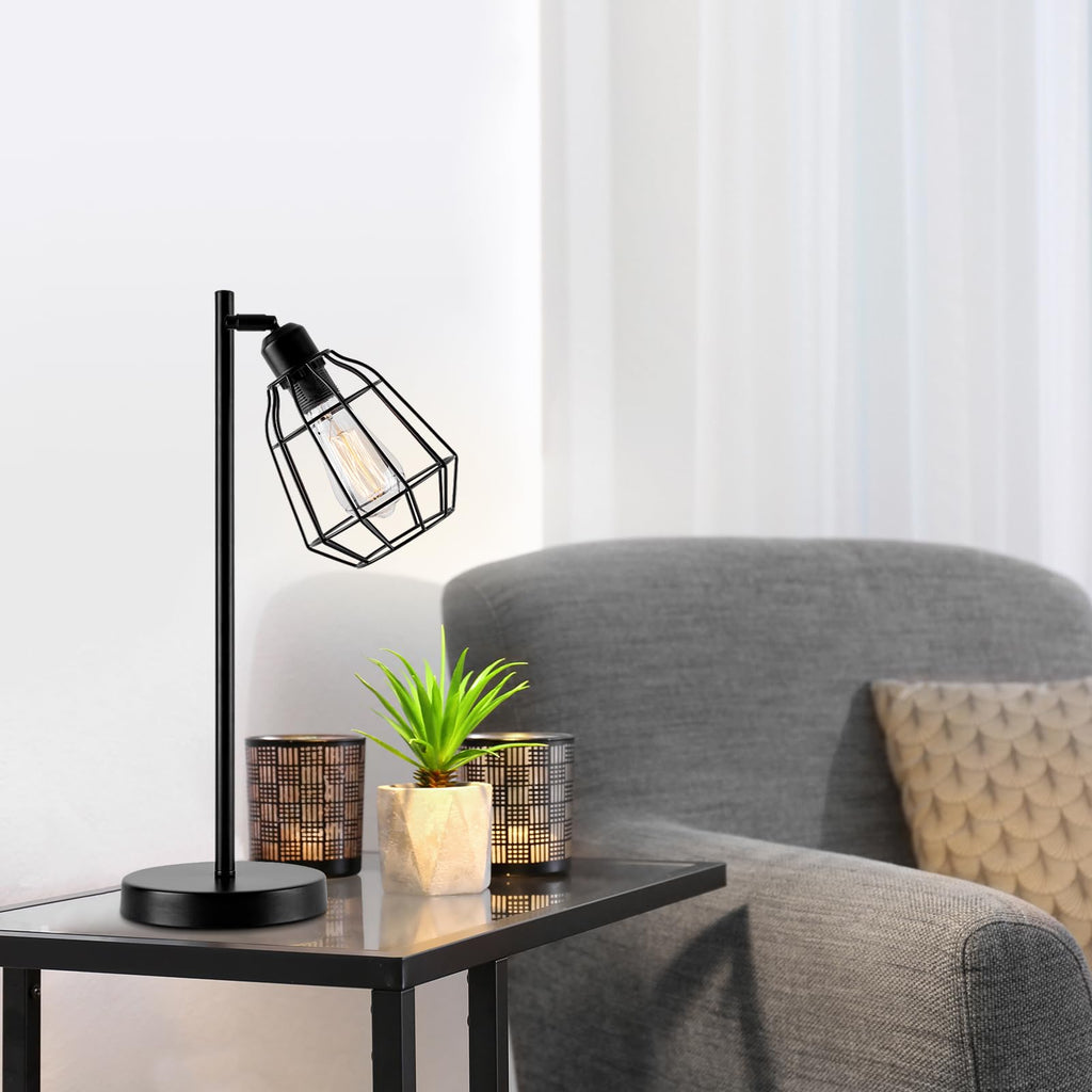 Harper Living Vintage Caged Table Lamp – Black Industrial Bedside Light