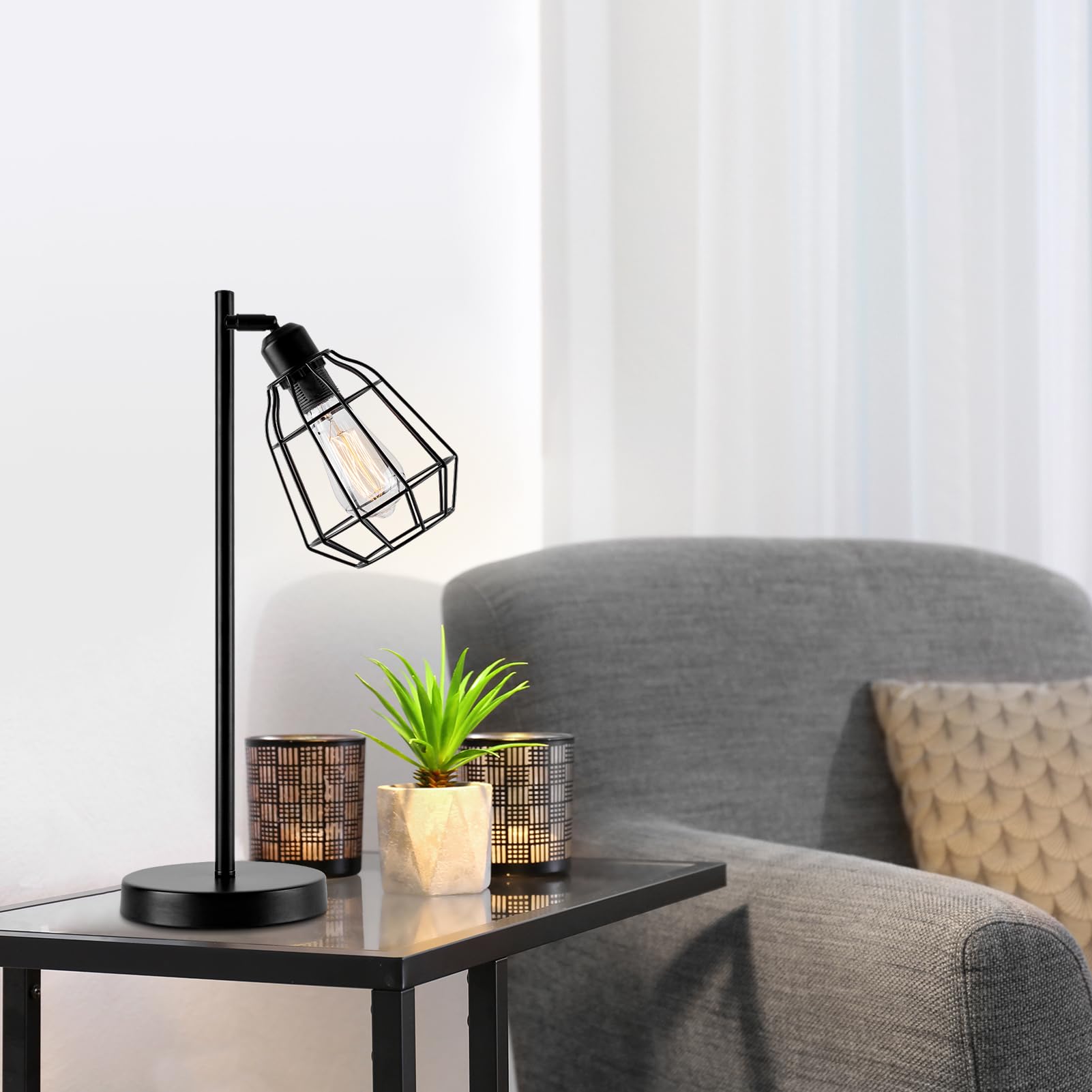 Harper Living Vintage Caged Table Lamp – Black Industrial Bedside Light